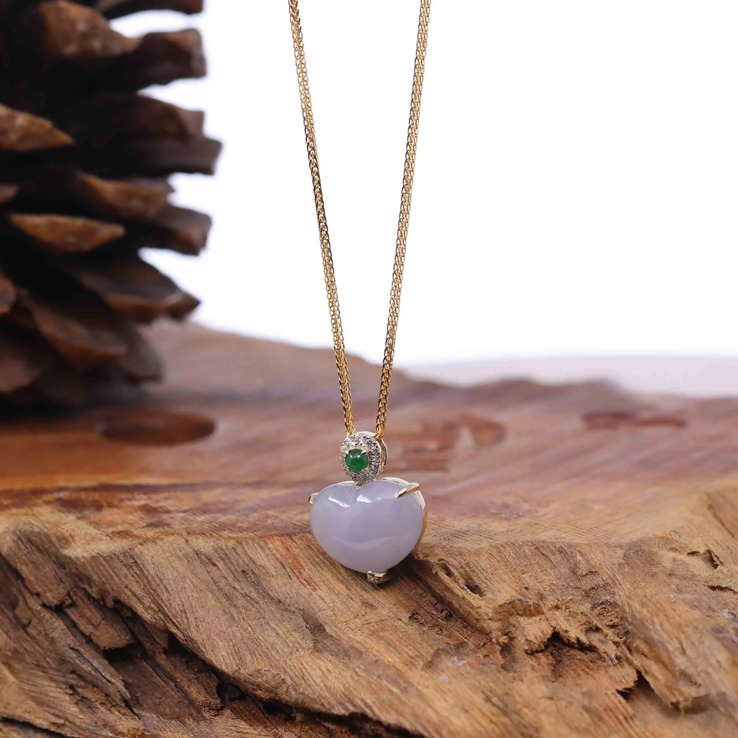 Baikalla 14K Gold Genuine Burmese Jadeite Jade Heart Pendant with Diamonds
