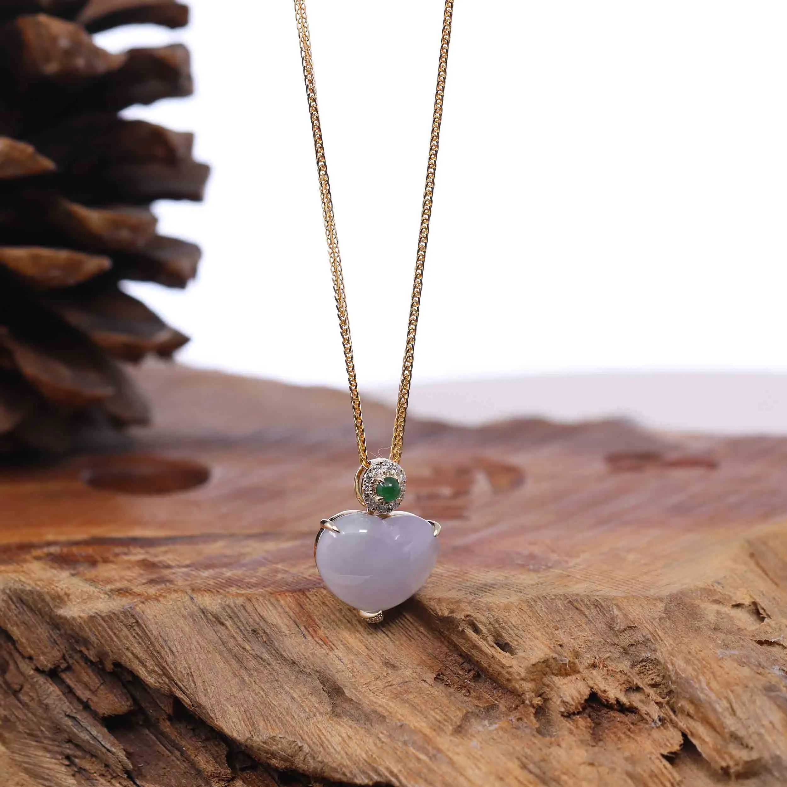 Baikalla 14K Gold Genuine Burmese Jadeite Jade Heart Pendant with Diamonds