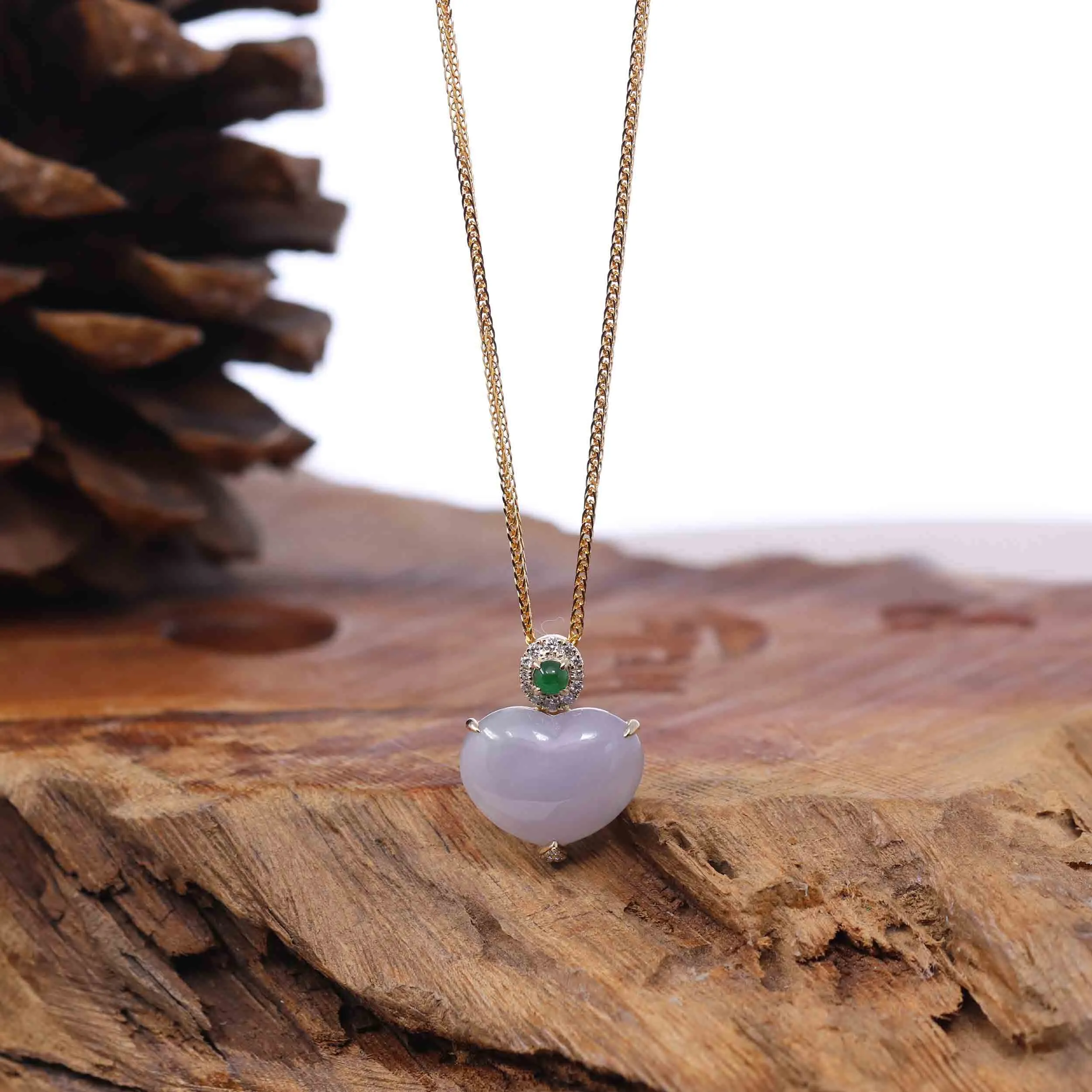 Baikalla 14K Gold Genuine Burmese Jadeite Jade Heart Pendant with Diamonds