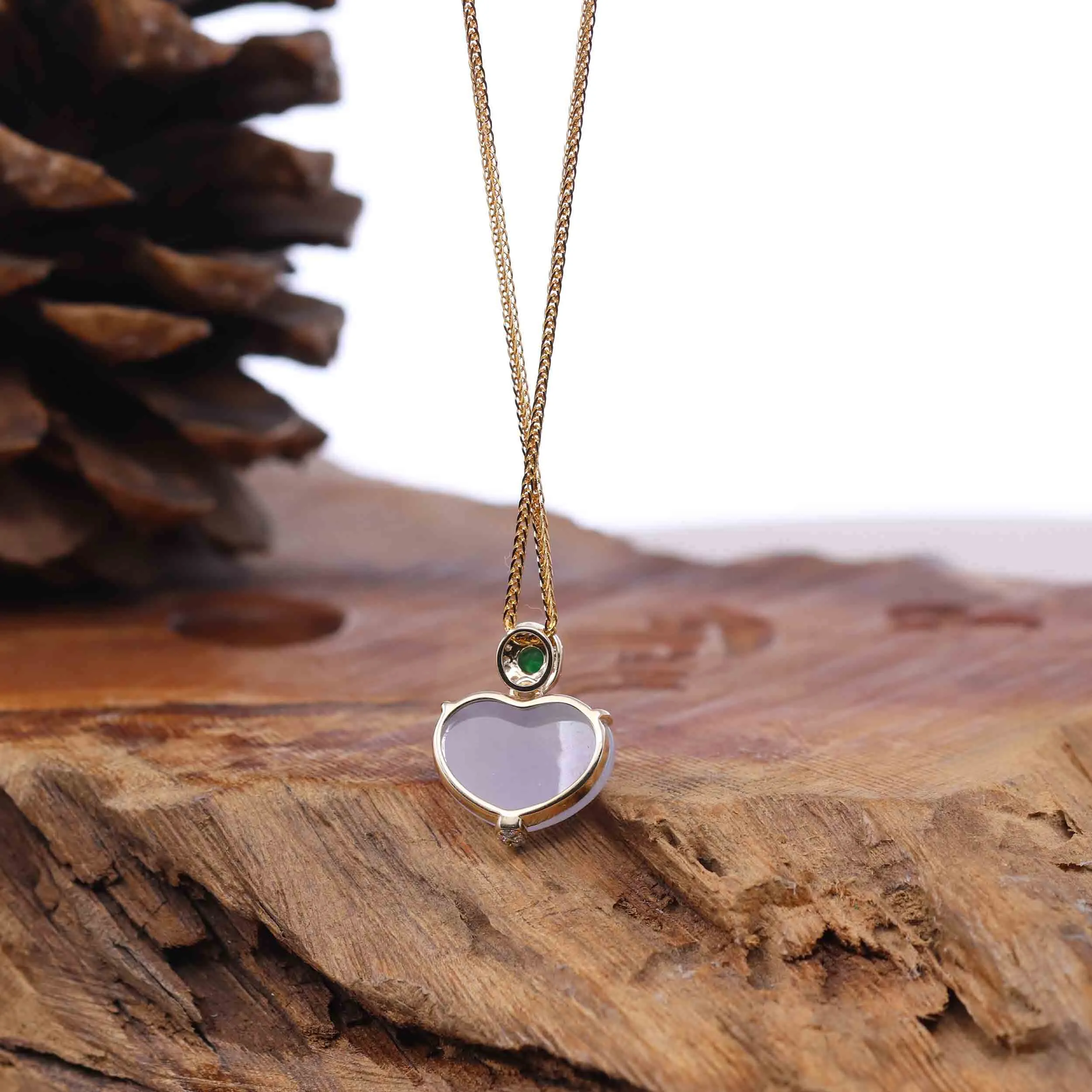 Baikalla 14K Gold Genuine Burmese Jadeite Jade Heart Pendant with Diamonds