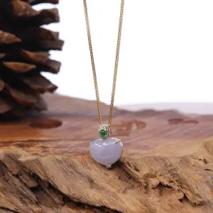 Baikalla 14K Gold Genuine Burmese Jadeite Jade Heart Pendant with Diamonds