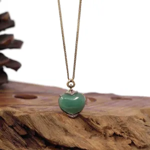 Baikalla 14K Yellow Gold Genuine Burmese Green Jadeite Jade Heart Pendant with VS1 Diamonds High Jewelry