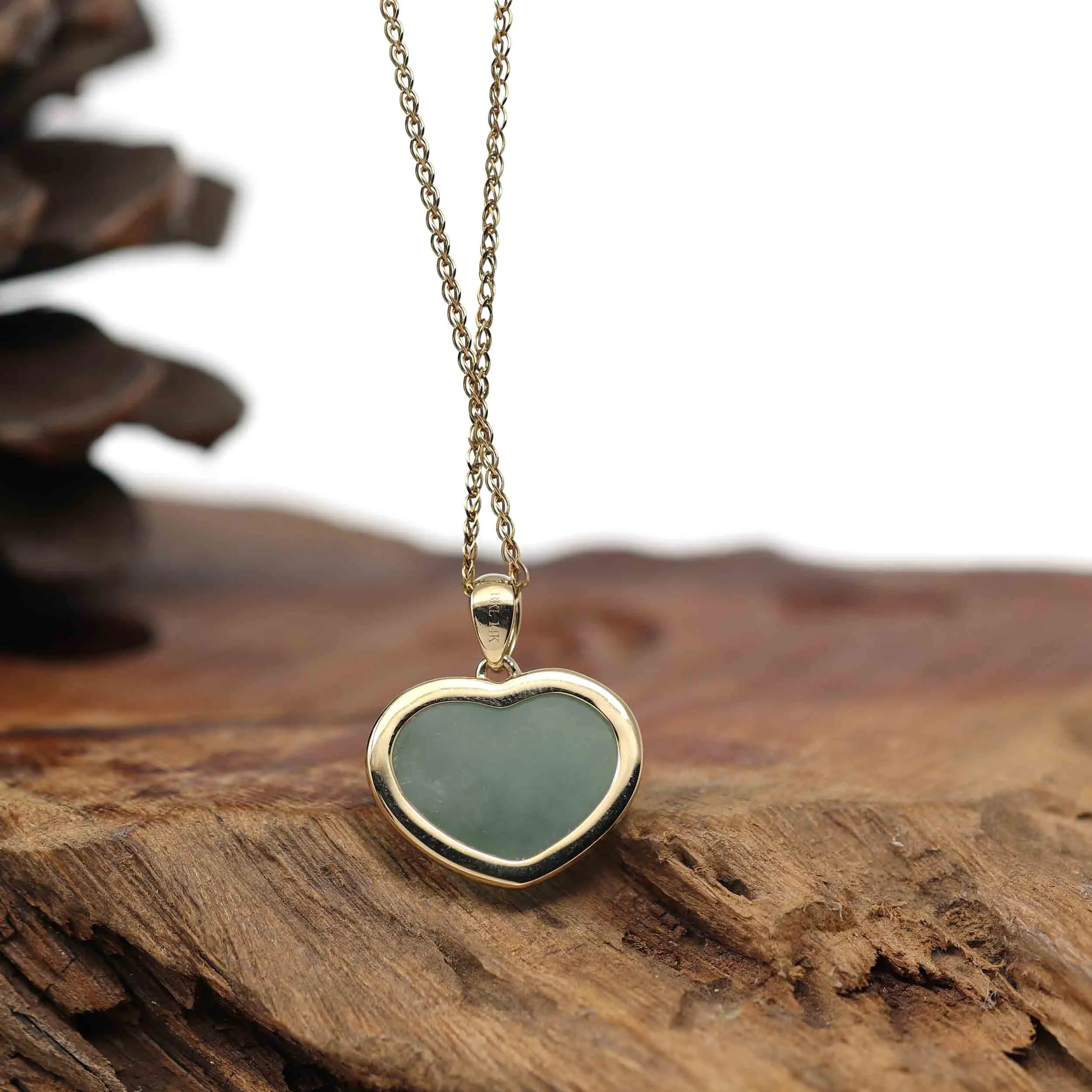 Baikalla 14K Yellow Gold Genuine Burmese Green Jadeite Jade Heart Pendant
