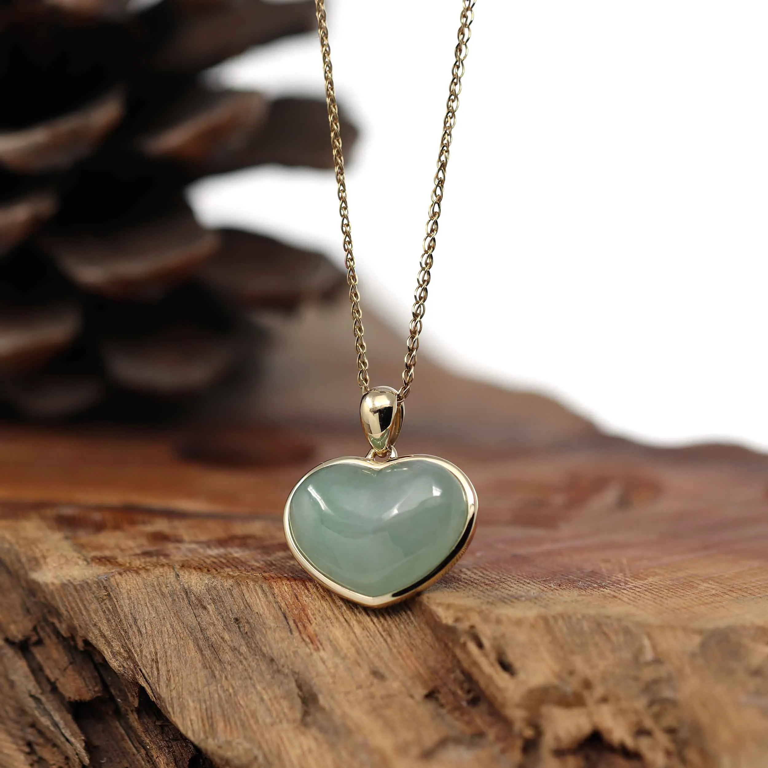 Baikalla 14K Yellow Gold Genuine Burmese Green Jadeite Jade Heart Pendant