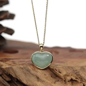 Baikalla 14K Yellow Gold Genuine Burmese Green Jadeite Jade Heart Pendant
