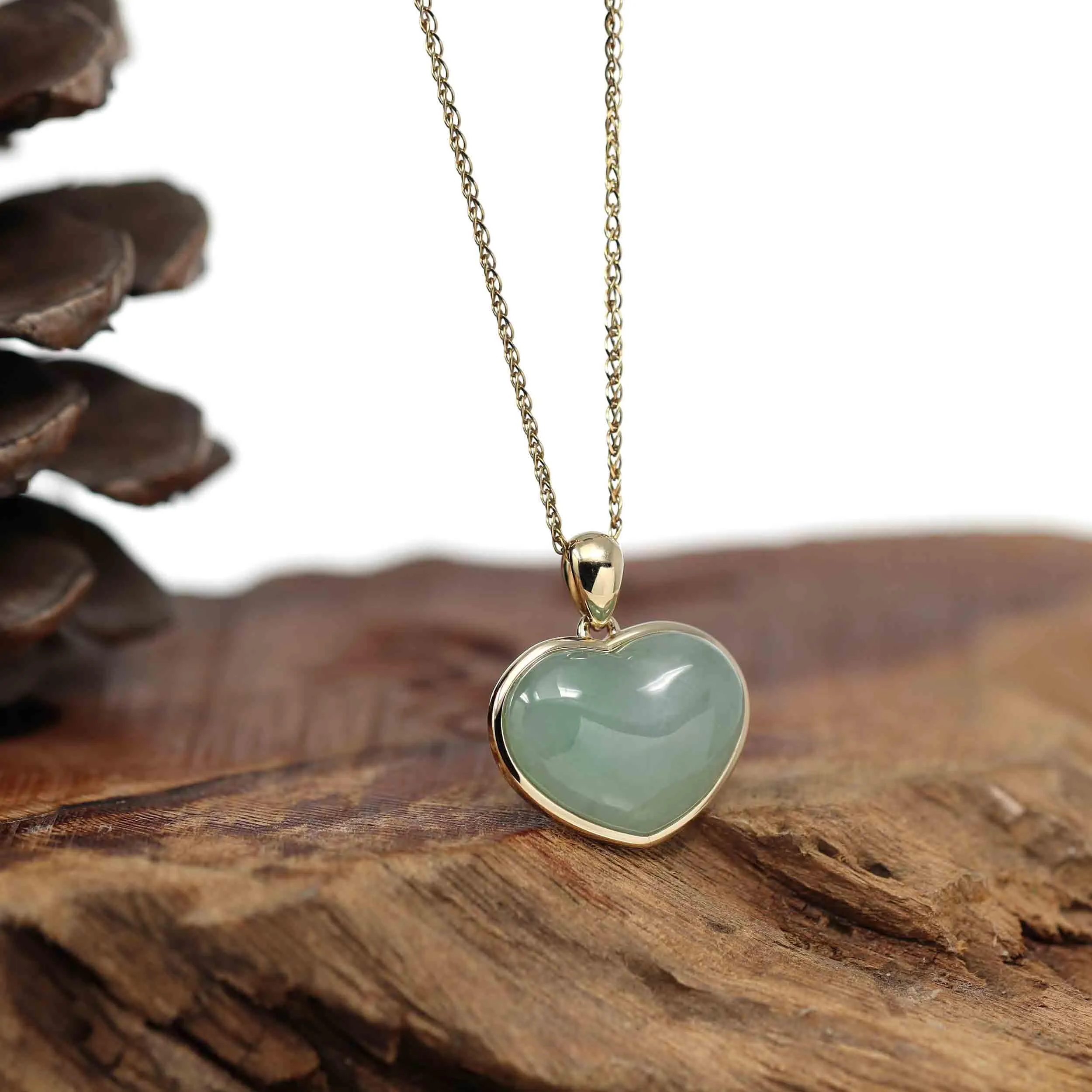 Baikalla 14K Yellow Gold Genuine Burmese Green Jadeite Jade Heart Pendant