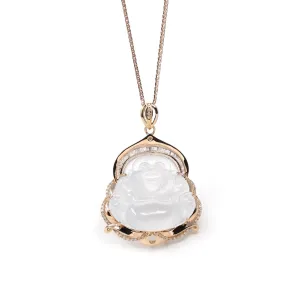 Baikalla 18K Rose Gold Genuine Burmese Ice Jadeite Buddha Pendant with Diamonds High Jewelry
