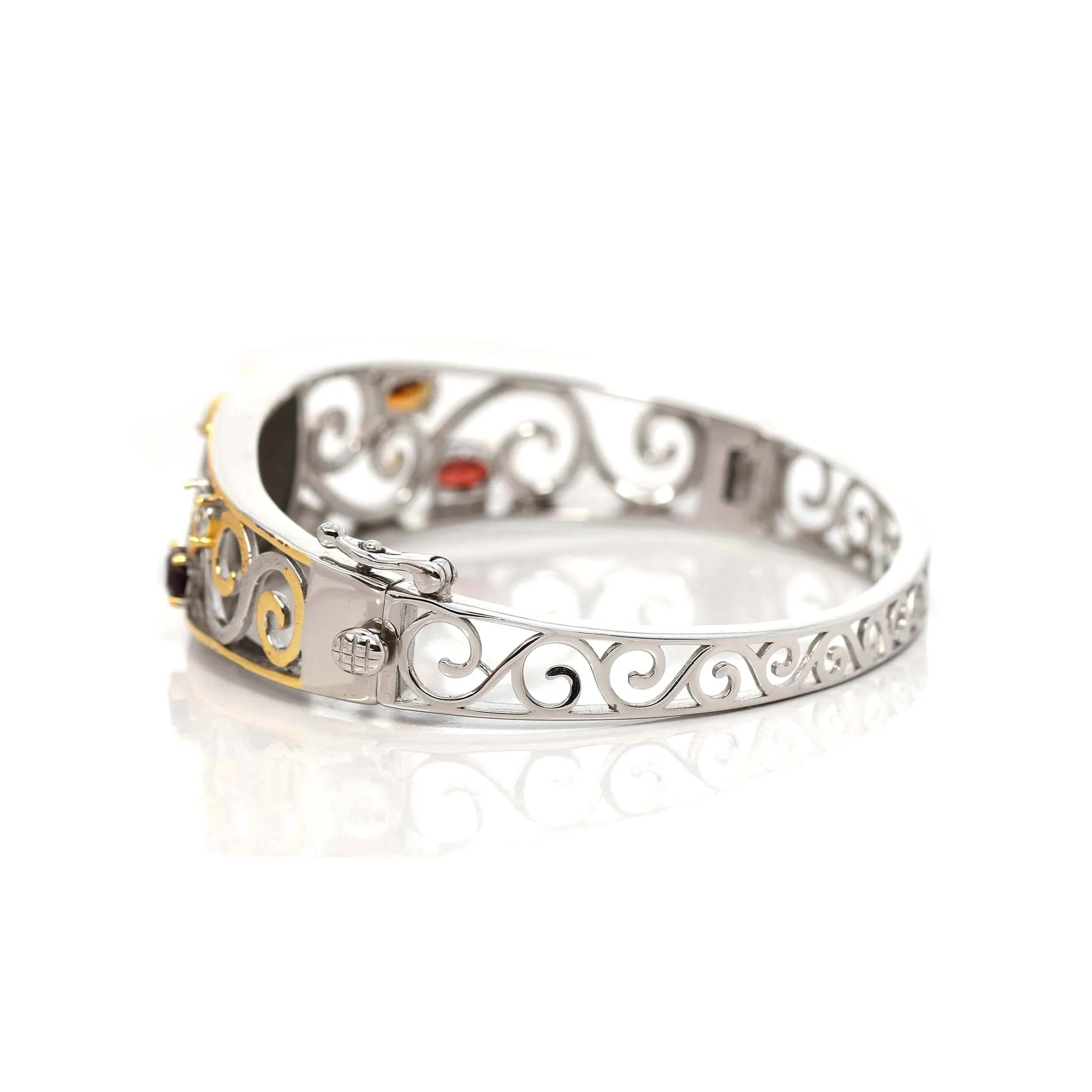 Baikalla "Antique Style" Two Tone Sterling Silver & Gold Plated Natural Canadian Ammonite Bracelet Bangle