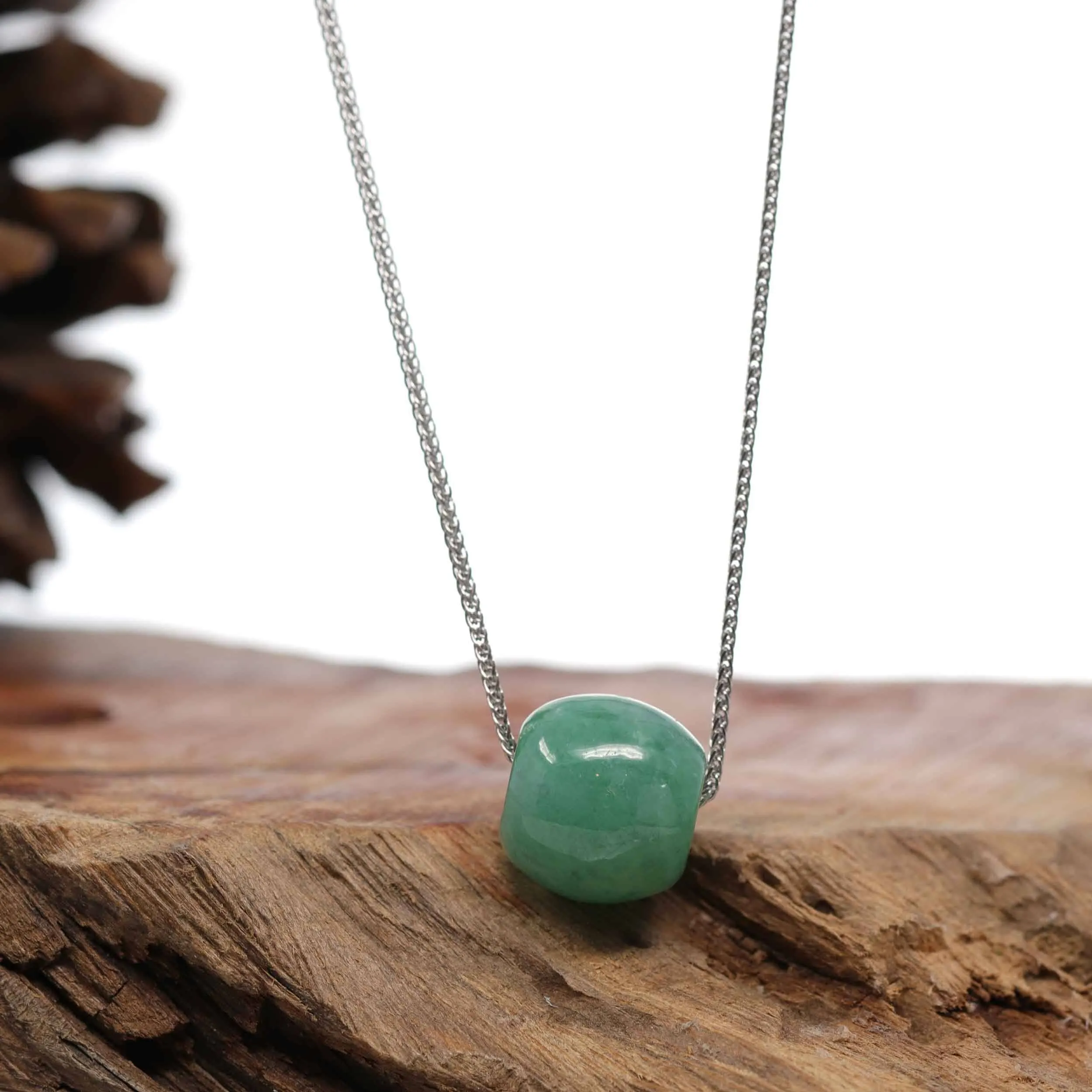Baikalla™ "Good Luck Button" Necklace Forest Green Jade Lucky KouKou Pendant Necklace