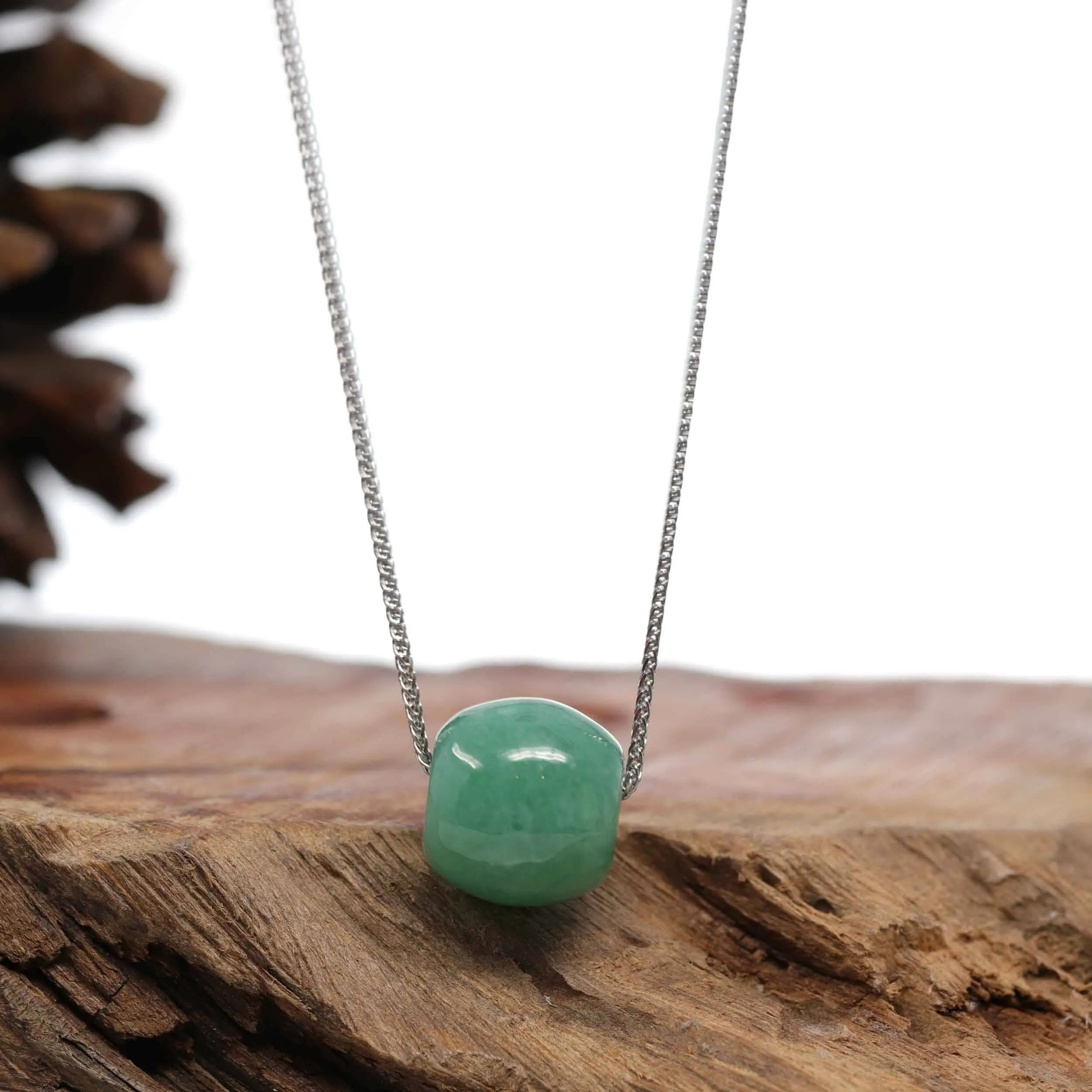 Baikalla™ "Good Luck Button" Necklace Forest Green Jade Lucky KouKou Pendant Necklace