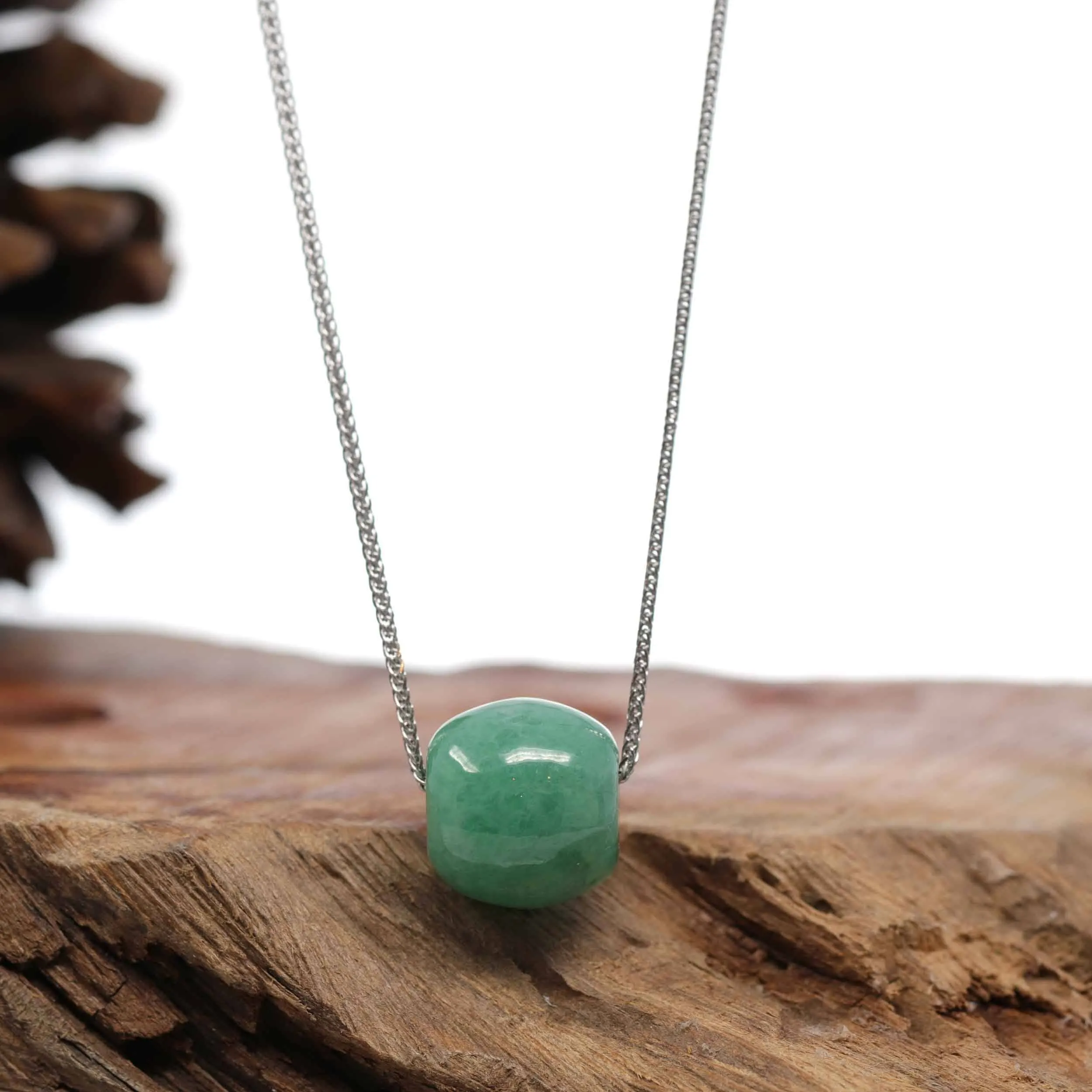 Baikalla™ "Good Luck Button" Necklace Forest Green Jade Lucky KouKou Pendant Necklace