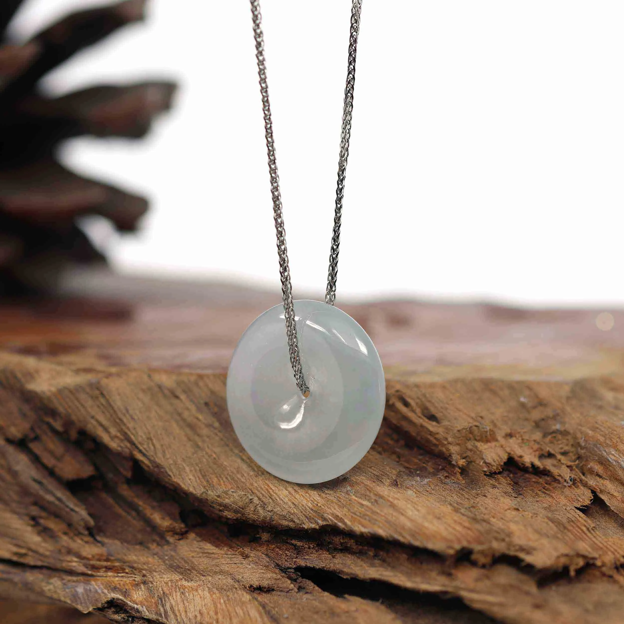 Baikalla "Good Luck Button" Necklace Ice Blue-Green Jadeite Jade Lucky Ping An Kou Pendant