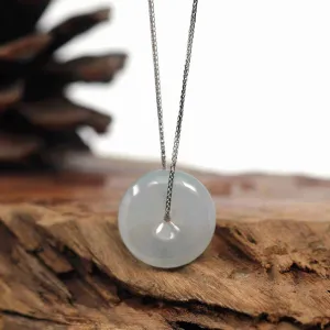 Baikalla "Good Luck Button" Necklace Ice Blue-Green Jadeite Jade Lucky Ping An Kou Pendant