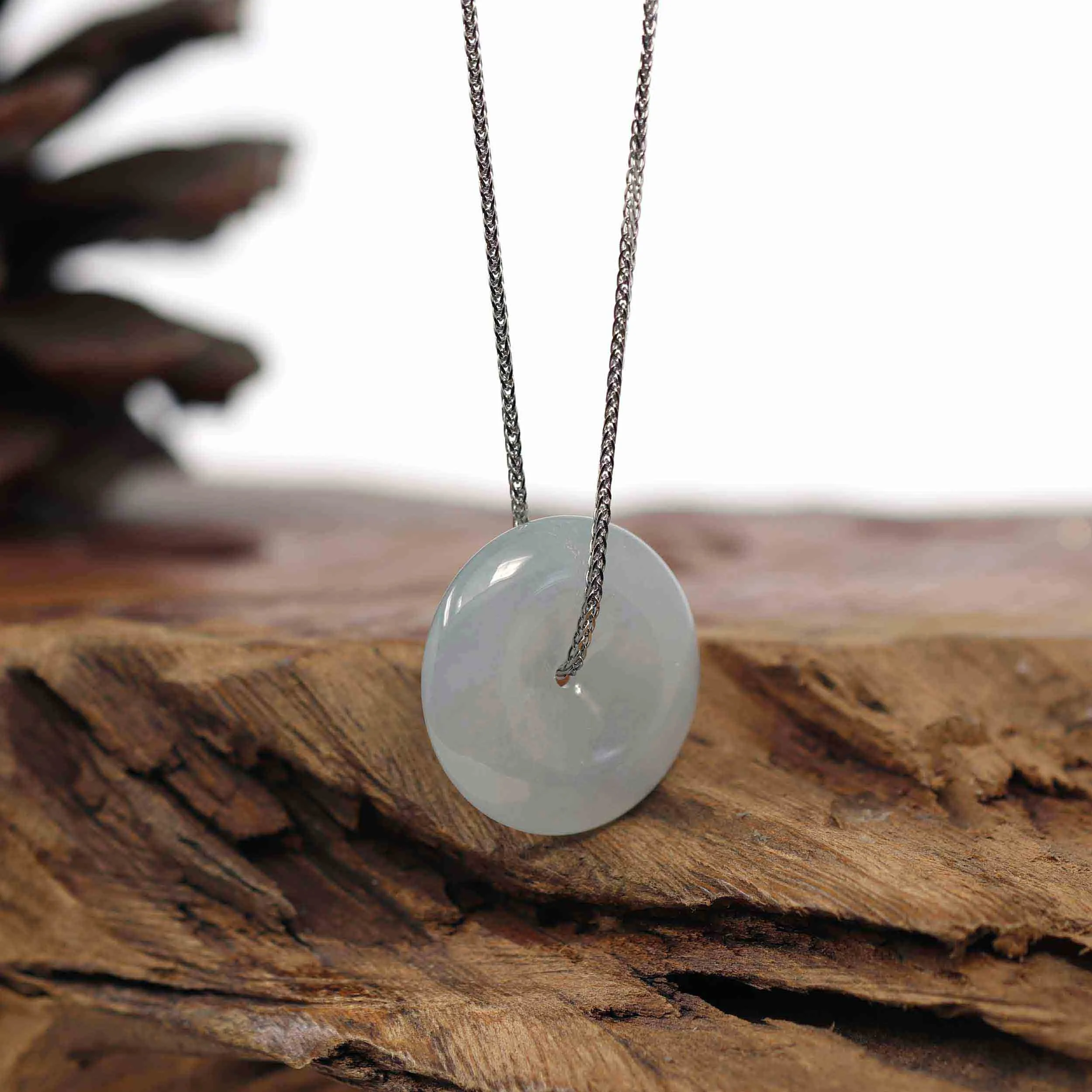 Baikalla "Good Luck Button" Necklace Ice Blue-Green Jadeite Jade Lucky Ping An Kou Pendant