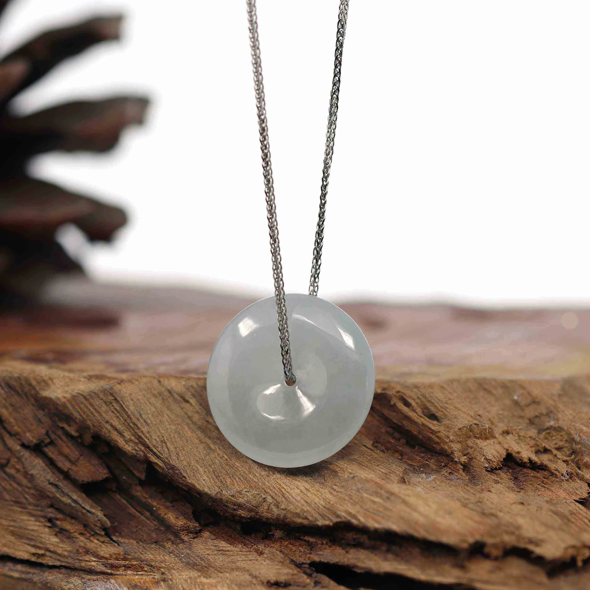 Baikalla "Good Luck Button" Necklace Ice Blue-Green Jadeite Jade Lucky Ping An Kou Pendant