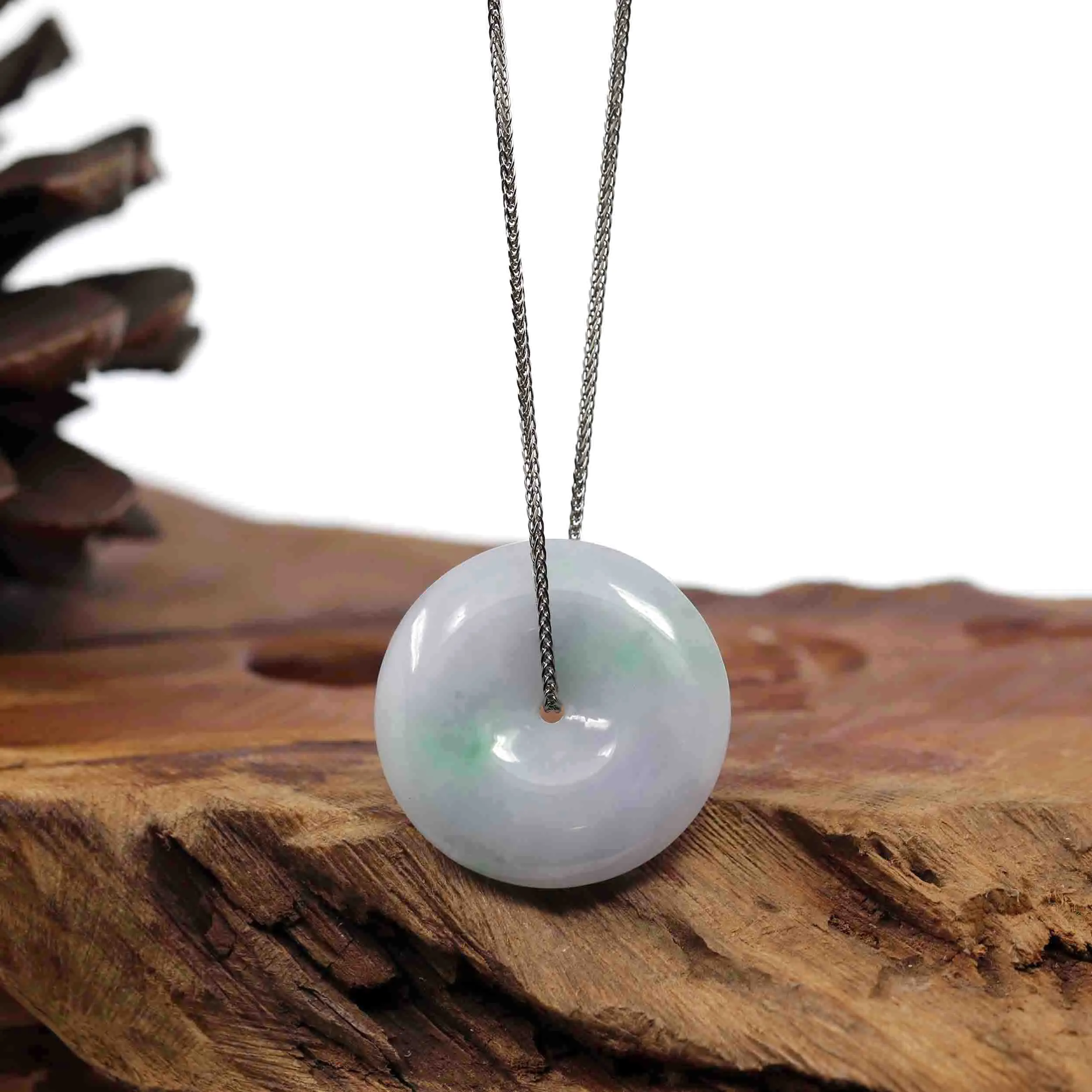 Baikalla "Good Luck Button" Necklace Lavender Jadeite Jade Lucky Ping An Kou Pendant