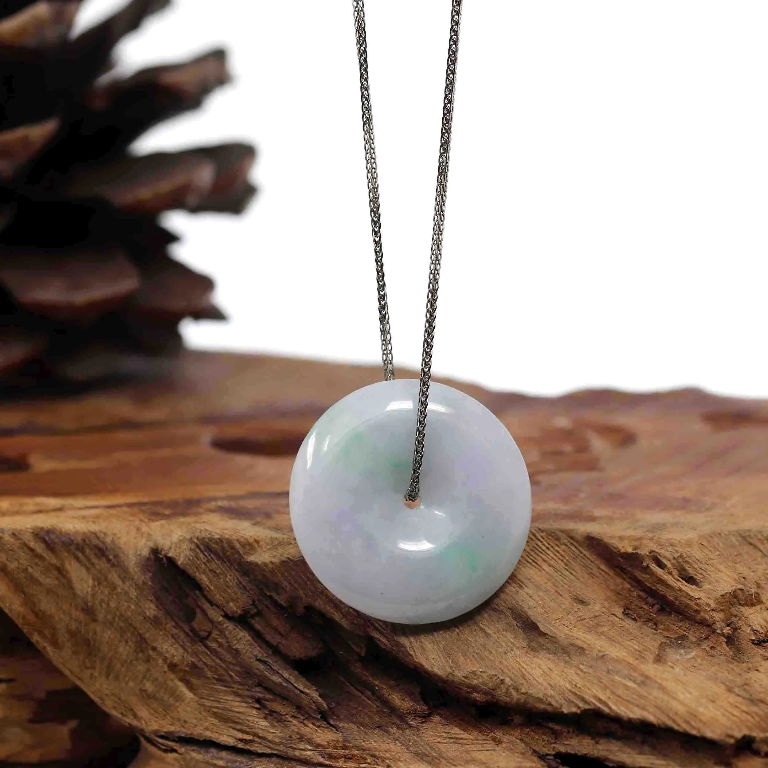 Baikalla "Good Luck Button" Necklace Lavender Jadeite Jade Lucky Ping An Kou Pendant