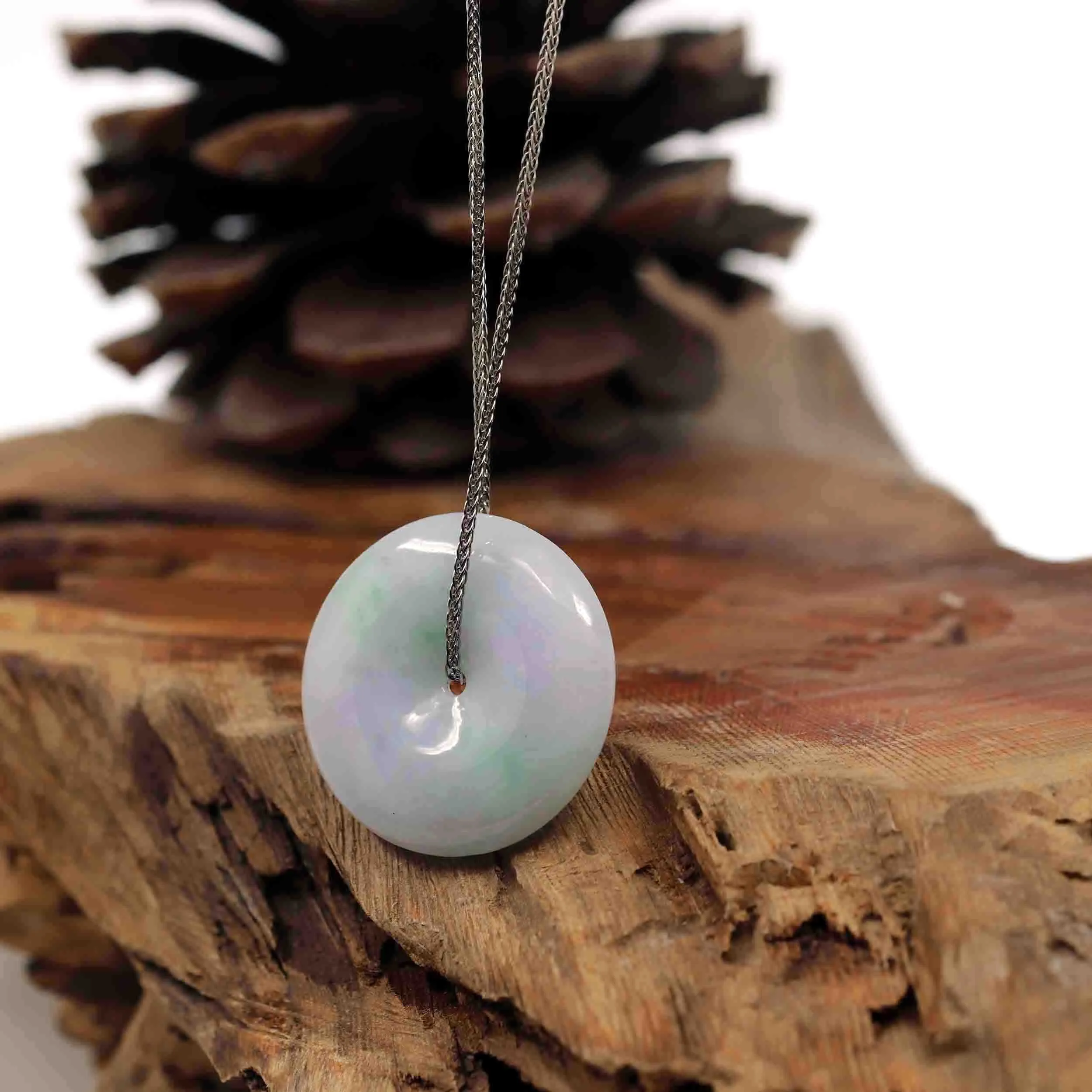 Baikalla "Good Luck Button" Necklace Lavender Jadeite Jade Lucky Ping An Kou Pendant