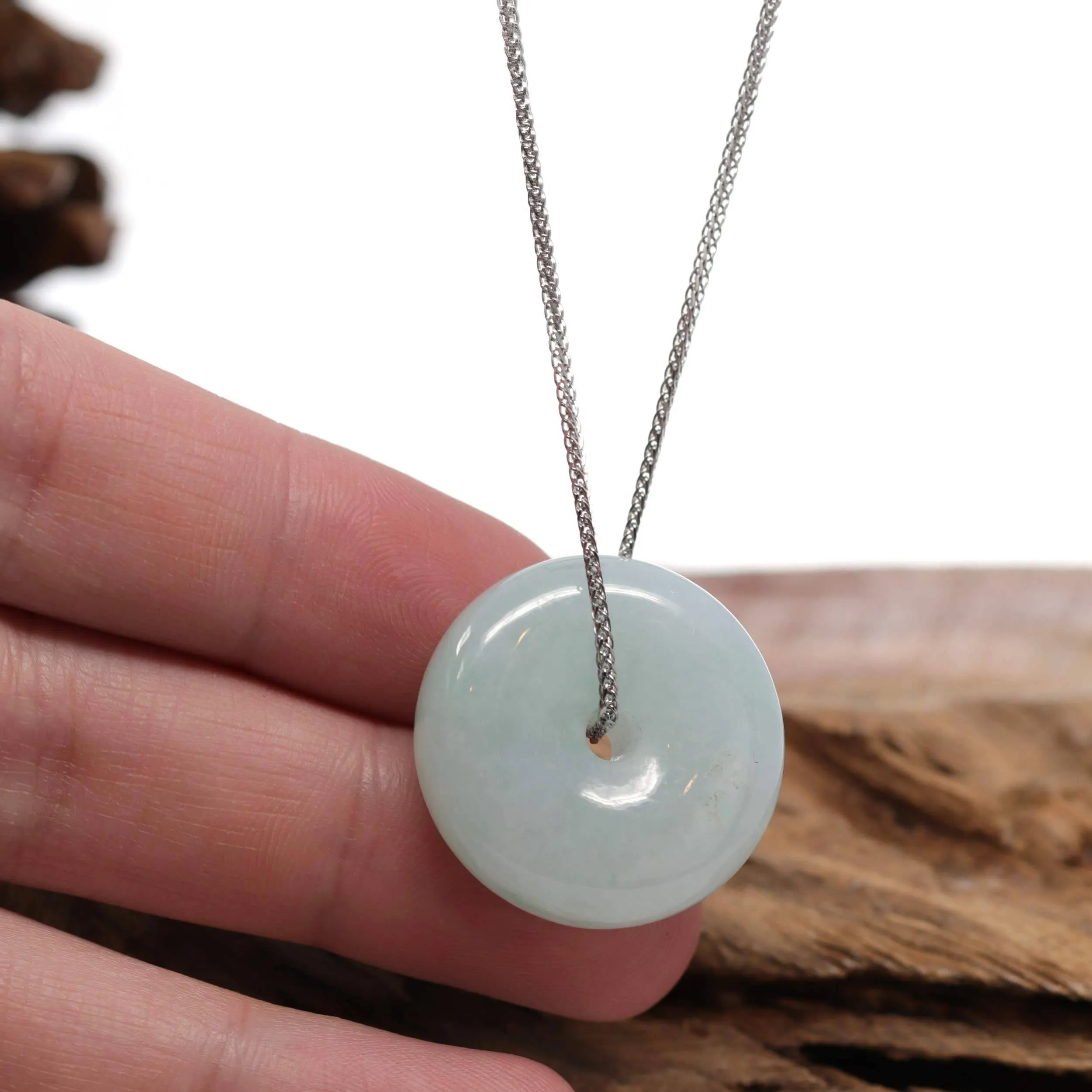 Baikalla "Good Luck Button" Necklace Light Green Jadeite Jade Lucky Ping An Kou Necklace
