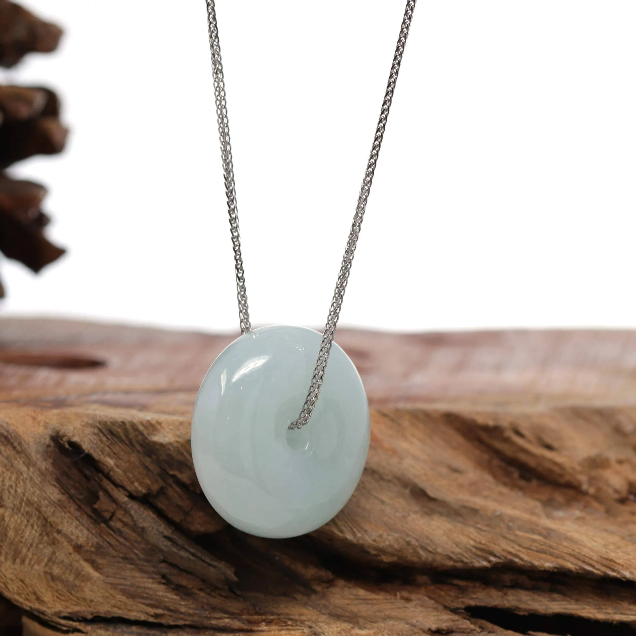 Baikalla "Good Luck Button" Necklace Light Green Jadeite Jade Lucky Ping An Kou Necklace
