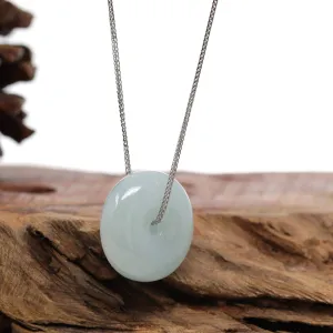 Baikalla "Good Luck Button" Necklace Light Green Jadeite Jade Lucky Ping An Kou Necklace