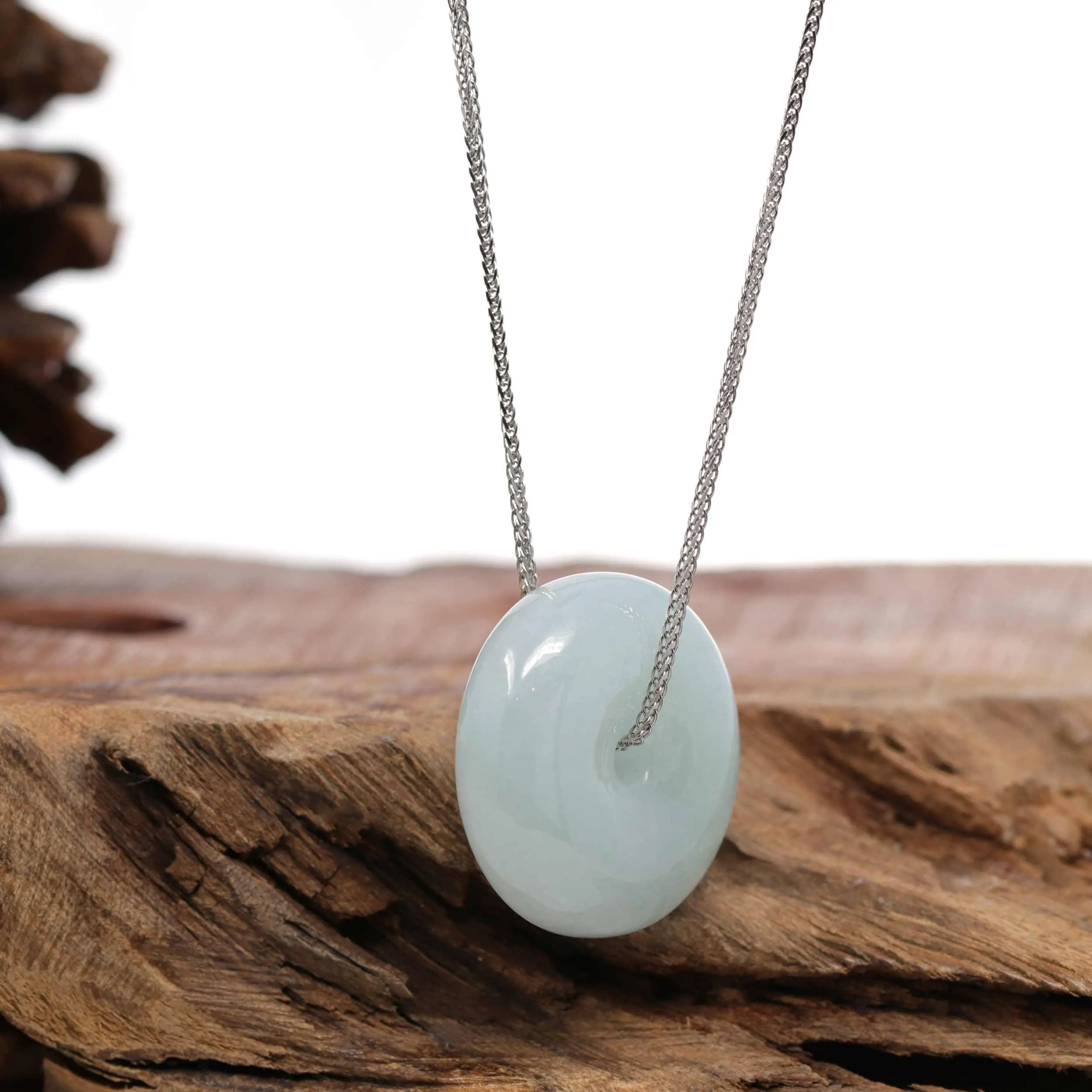 Baikalla "Good Luck Button" Necklace Light Green Jadeite Jade Lucky Ping An Kou Necklace
