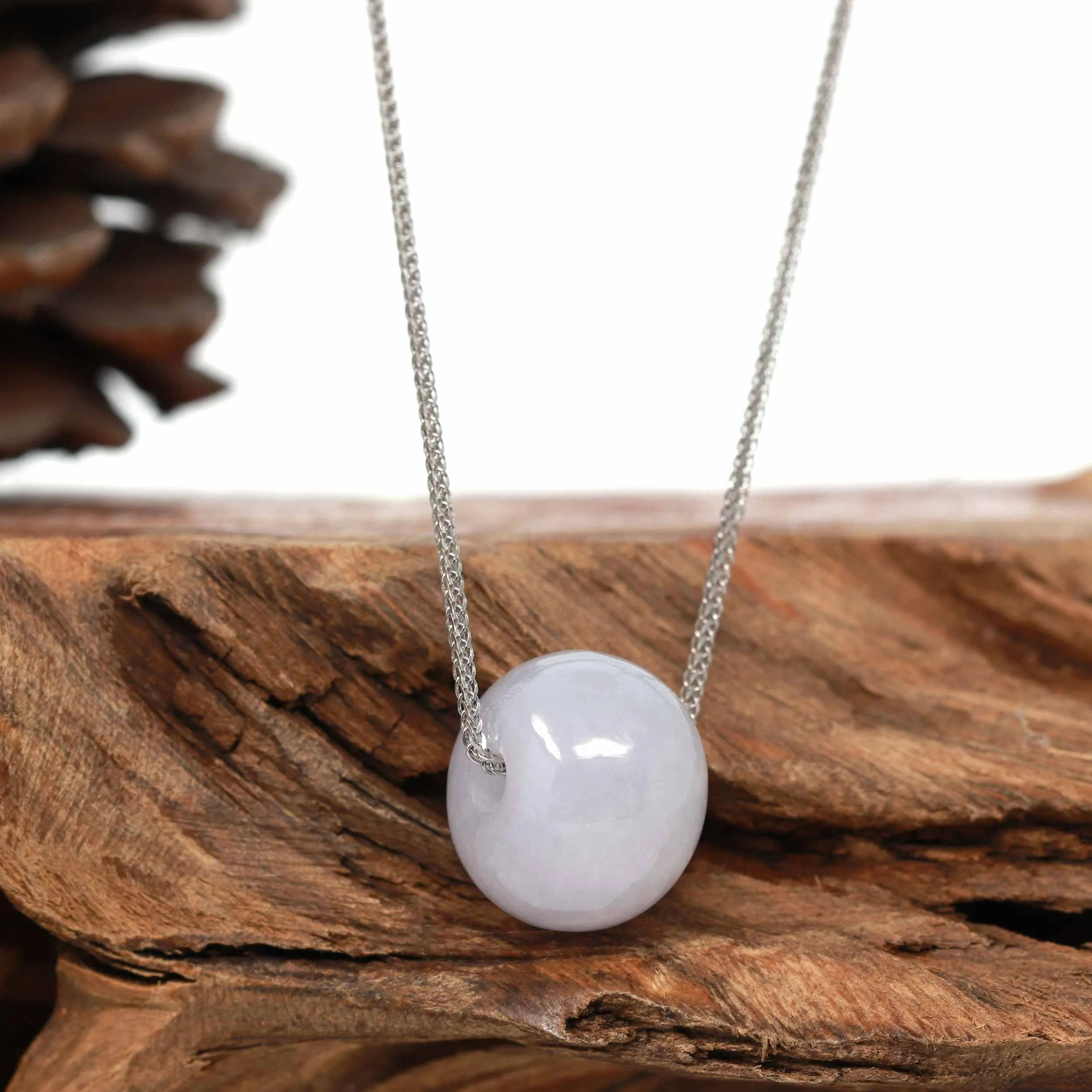 Baikalla™ "Good Luck Button" Necklace Light Lavender Jade Lucky KouKou Pendant Necklace