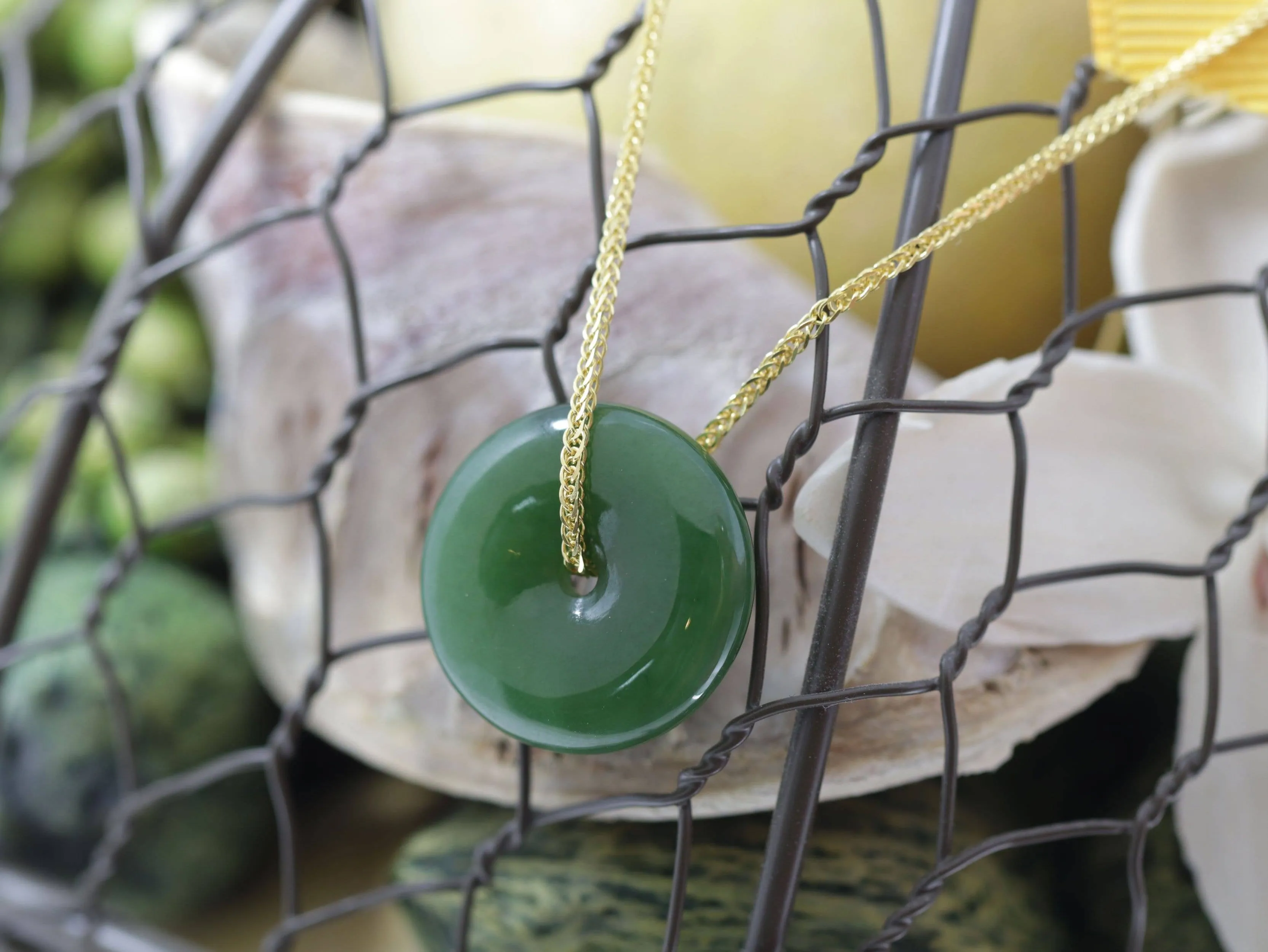 Baikalla™ "Good Luck Button" Necklace Real Green Jade Lucky KouKou Donut Pendant Necklace