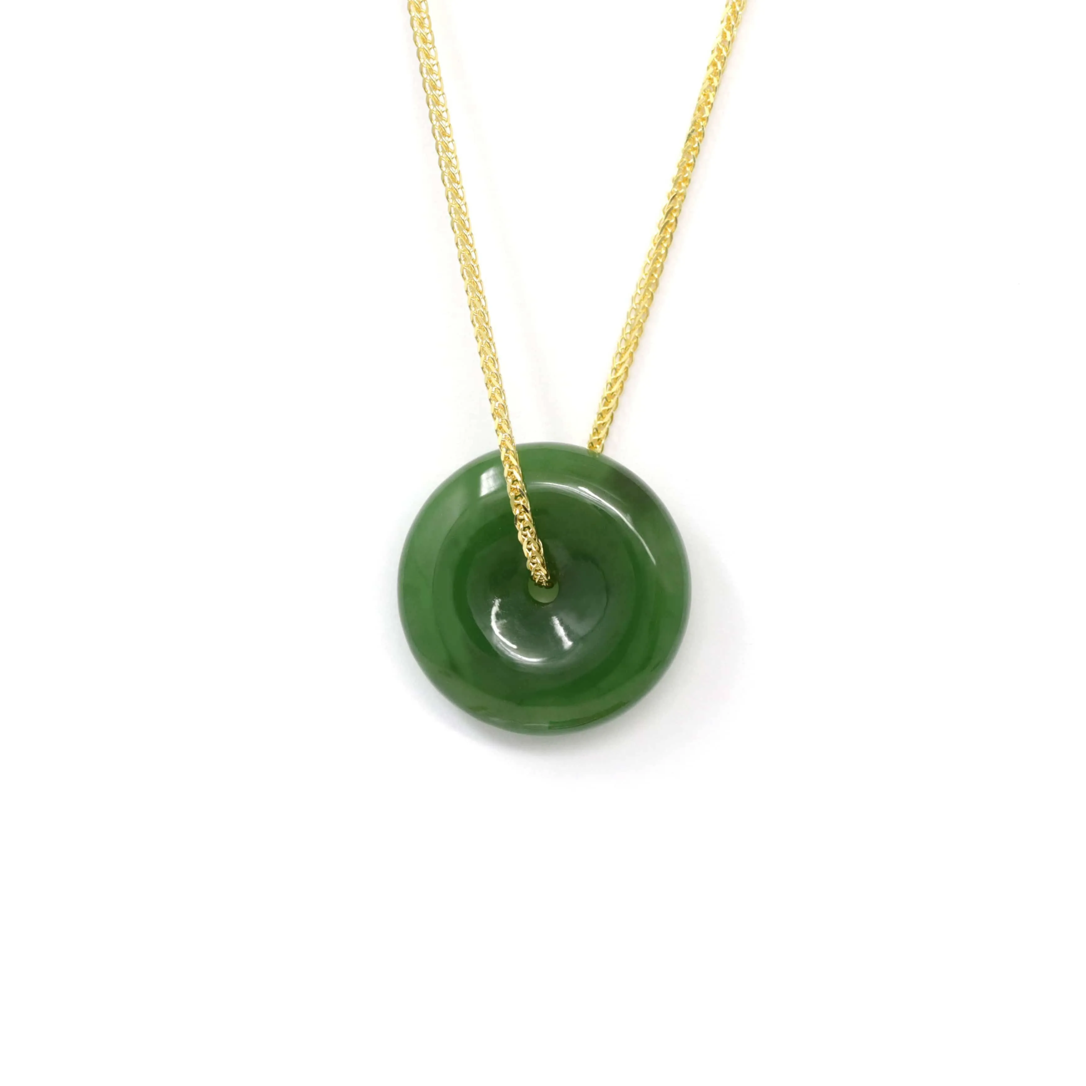 Baikalla™ "Good Luck Button" Necklace Real Green Jade Lucky KouKou Donut Pendant Necklace