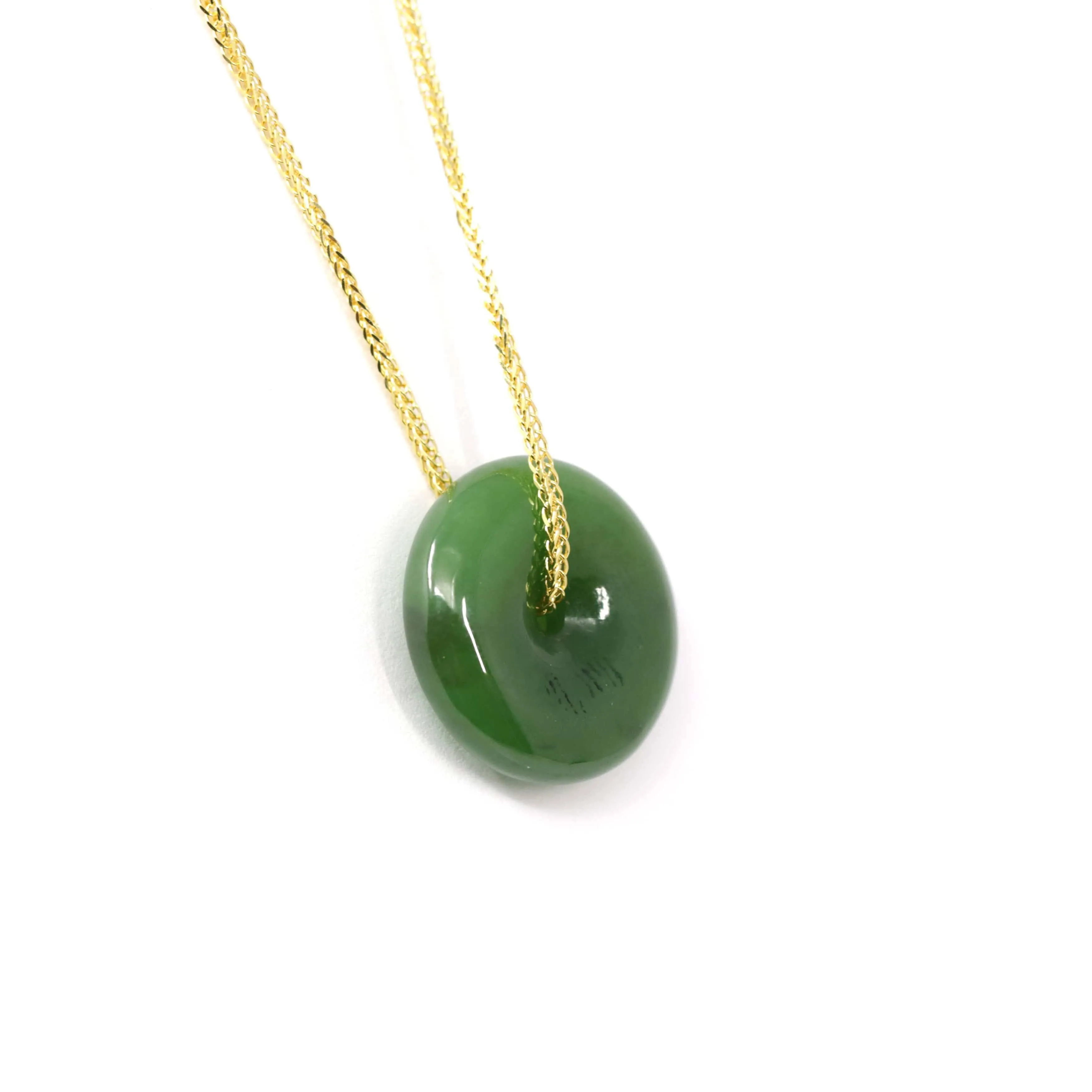 Baikalla™ "Good Luck Button" Necklace Real Green Jade Lucky KouKou Donut Pendant Necklace