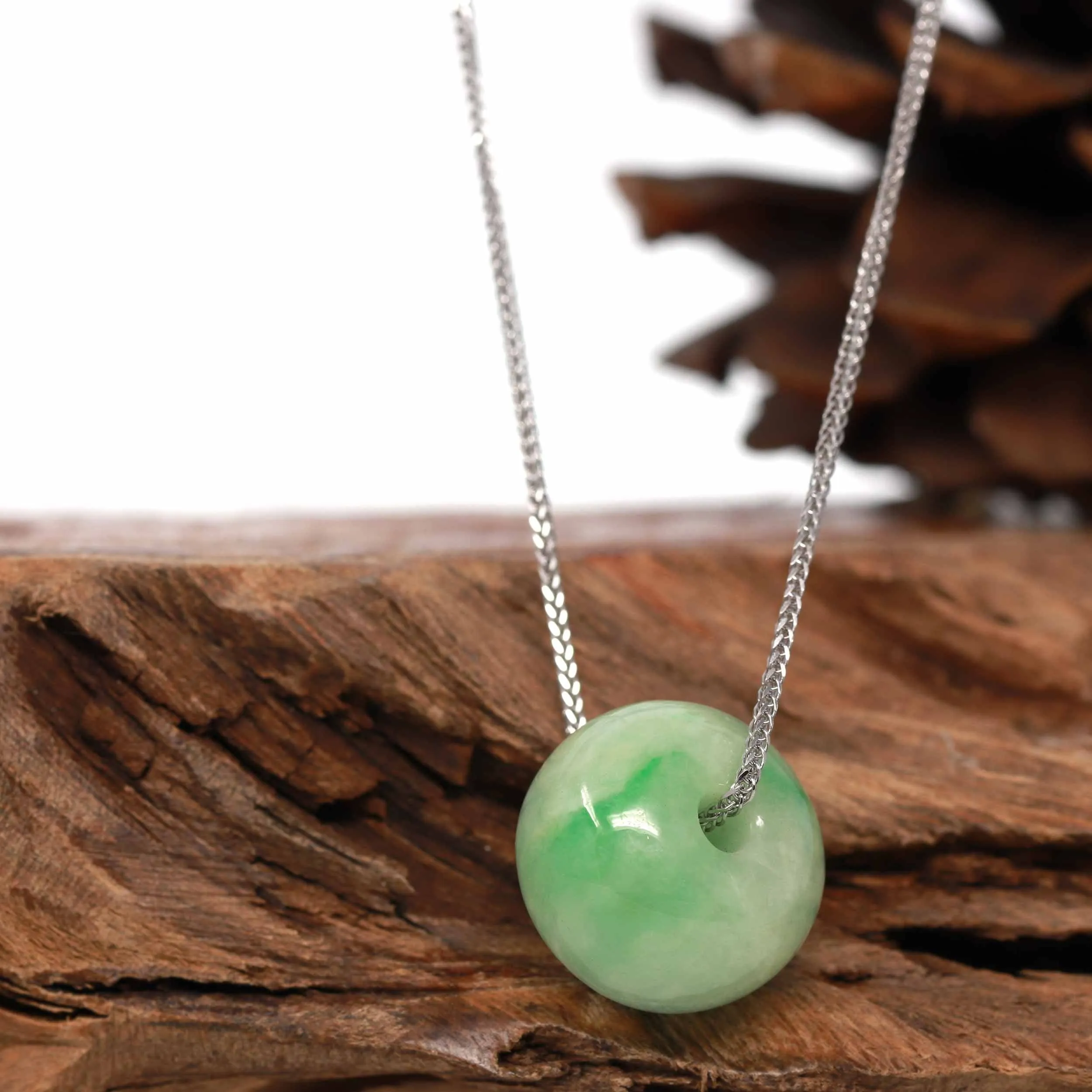 Baikalla™ "Good Luck Button" Necklace Real Rich Green Jade Lucky KouKou Pendant Necklace