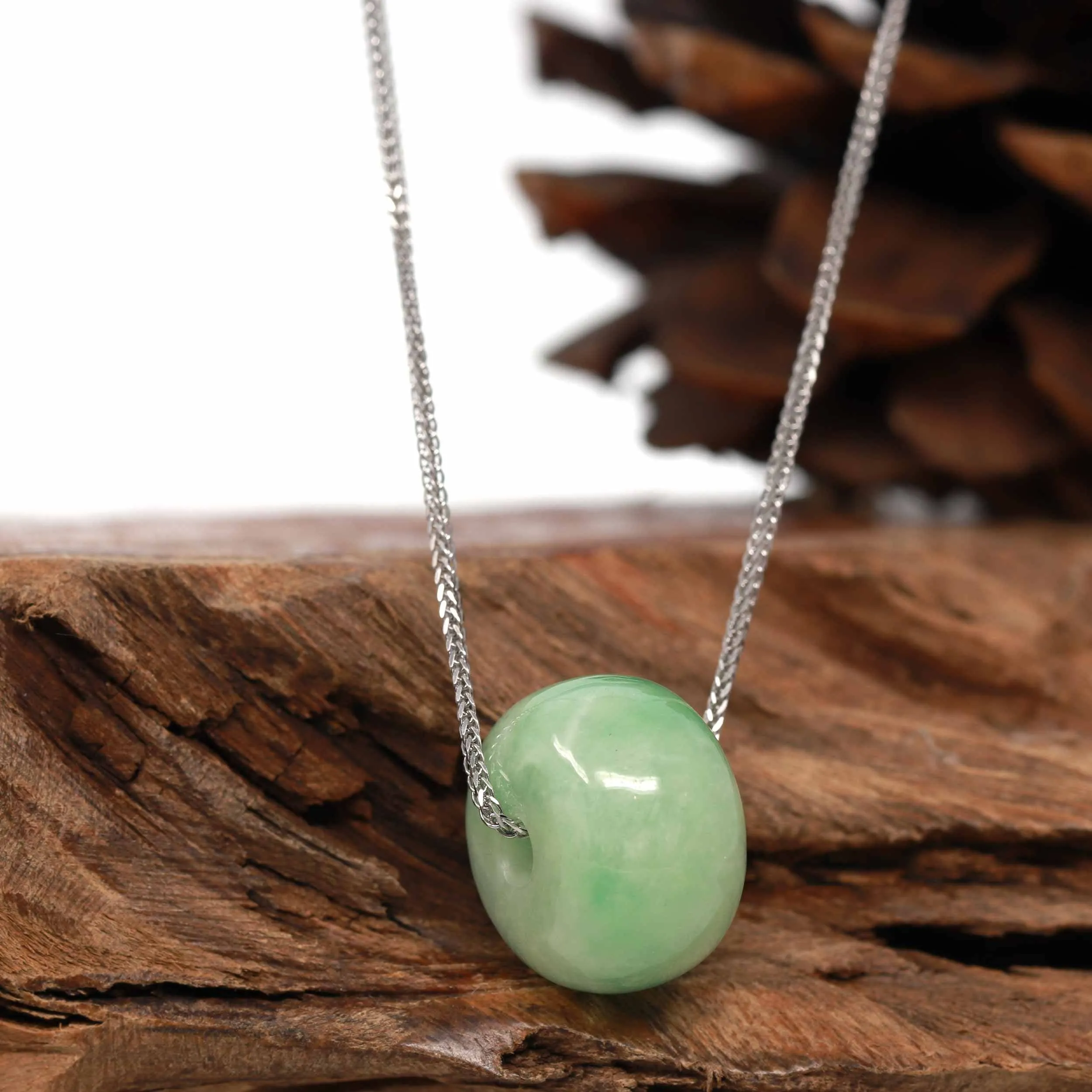 Baikalla™ "Good Luck Button" Necklace Real Rich Green Jade Lucky KouKou Pendant Necklace