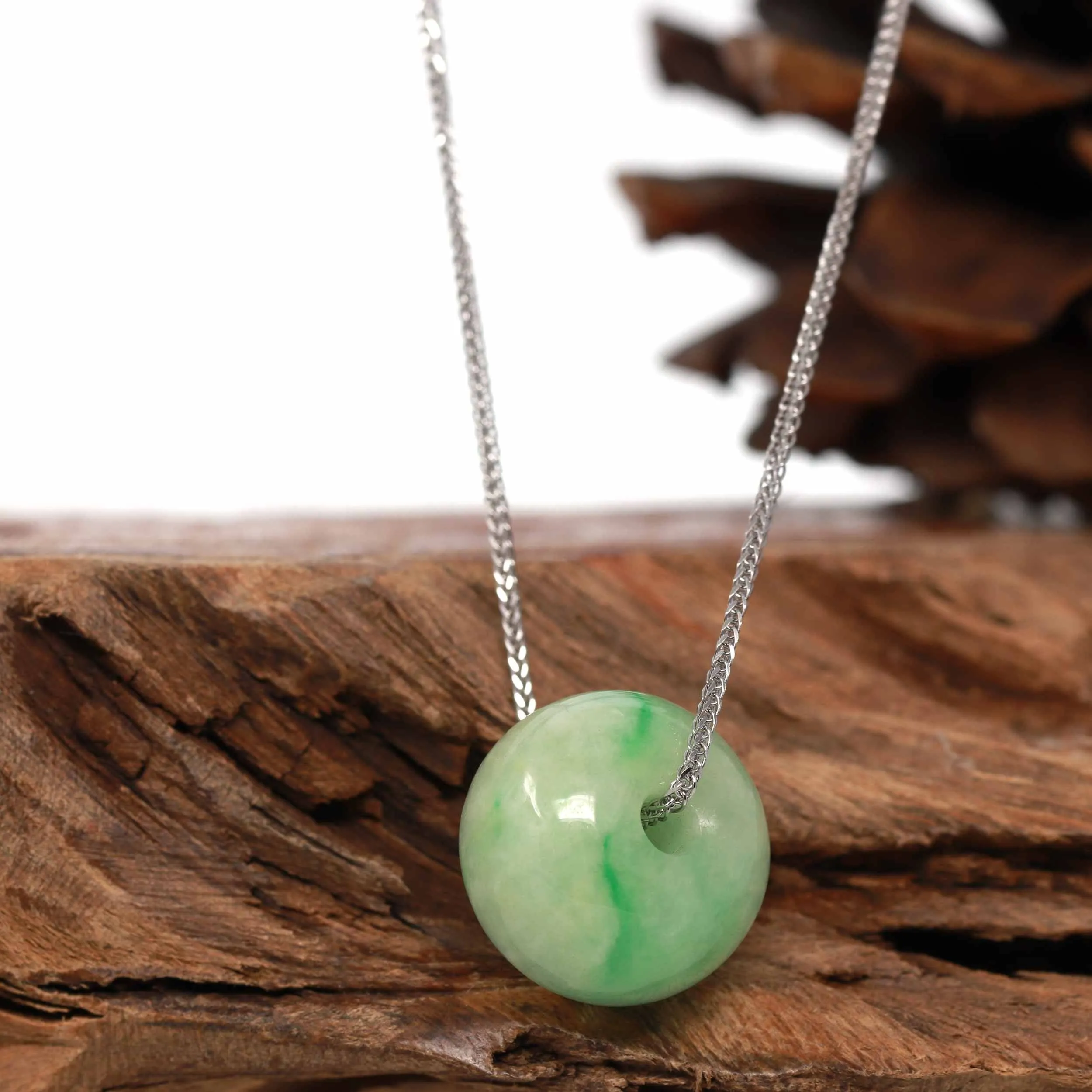 Baikalla™ "Good Luck Button" Necklace Real Rich Green Jade Lucky KouKou Pendant Necklace
