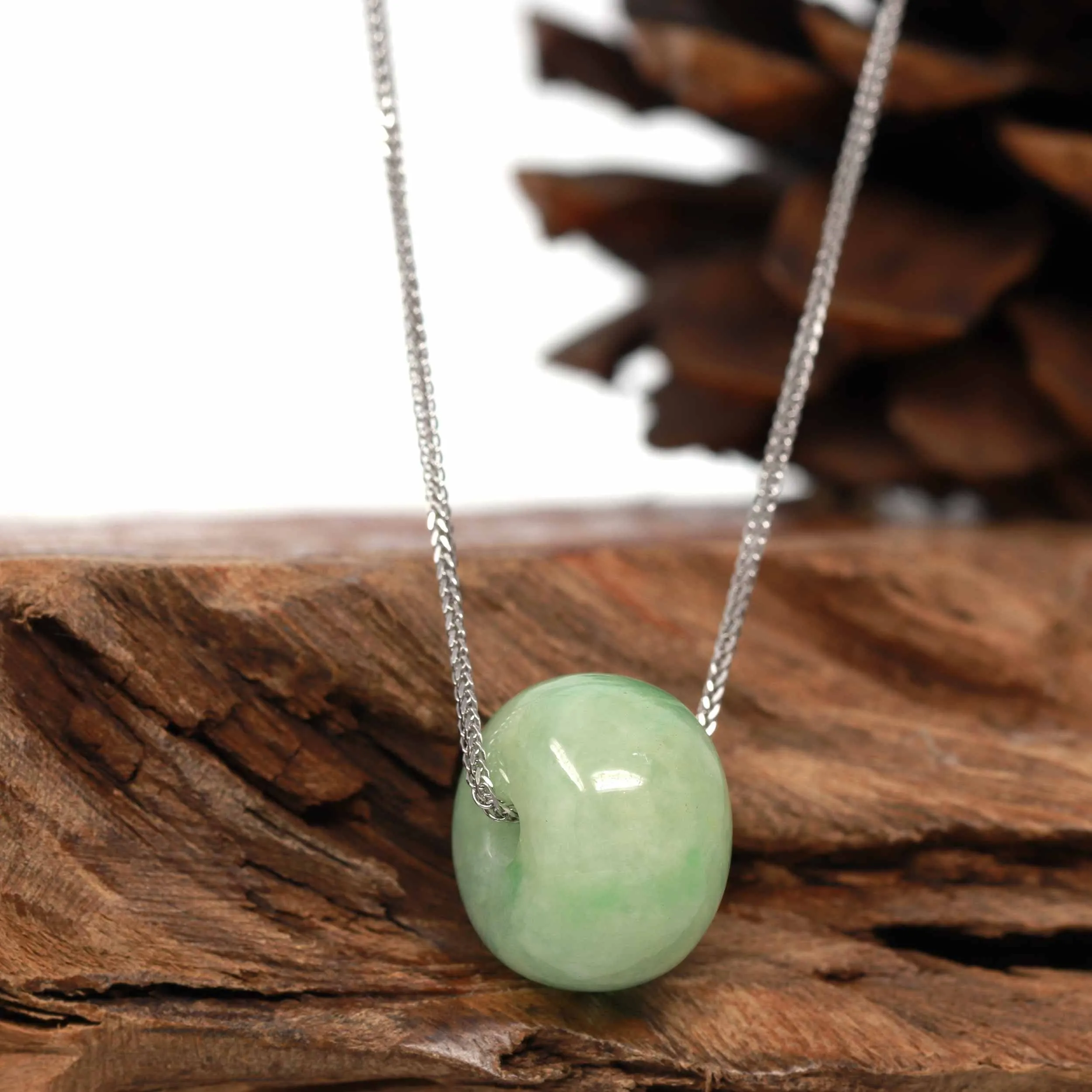 Baikalla™ "Good Luck Button" Necklace Real Rich Green Jade Lucky KouKou Pendant Necklace