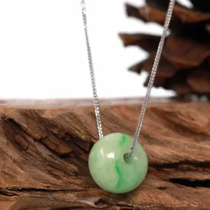 Baikalla™ "Good Luck Button" Necklace Real Rich Green Jade Lucky KouKou Pendant Necklace