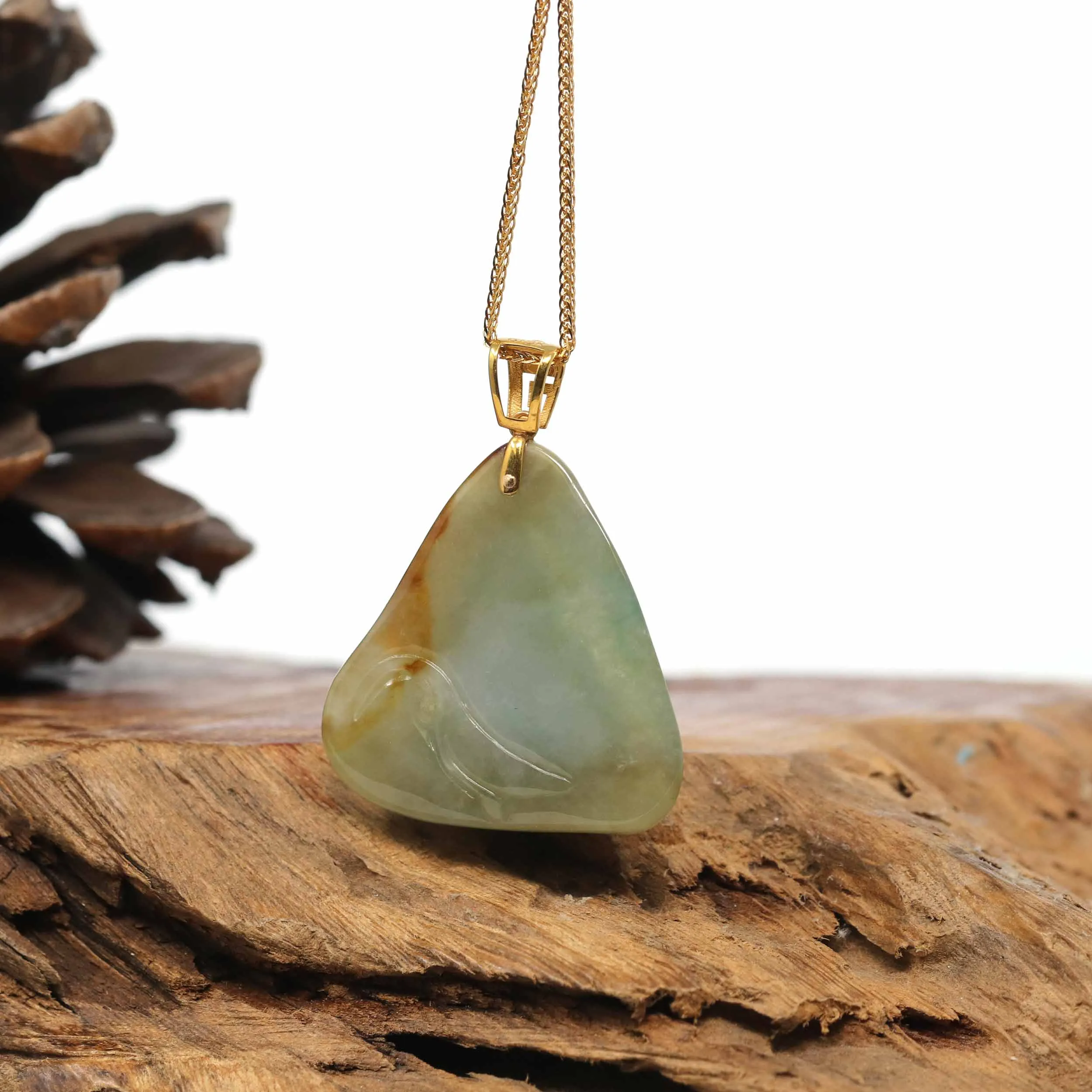 Baikalla "Laughing Buddha" Deeper Yellow Jadeite Jade with 18K Gold Bail