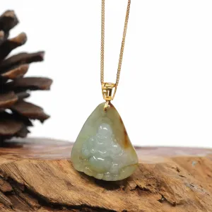 Baikalla "Laughing Buddha" Deeper Yellow Jadeite Jade with 18K Gold Bail