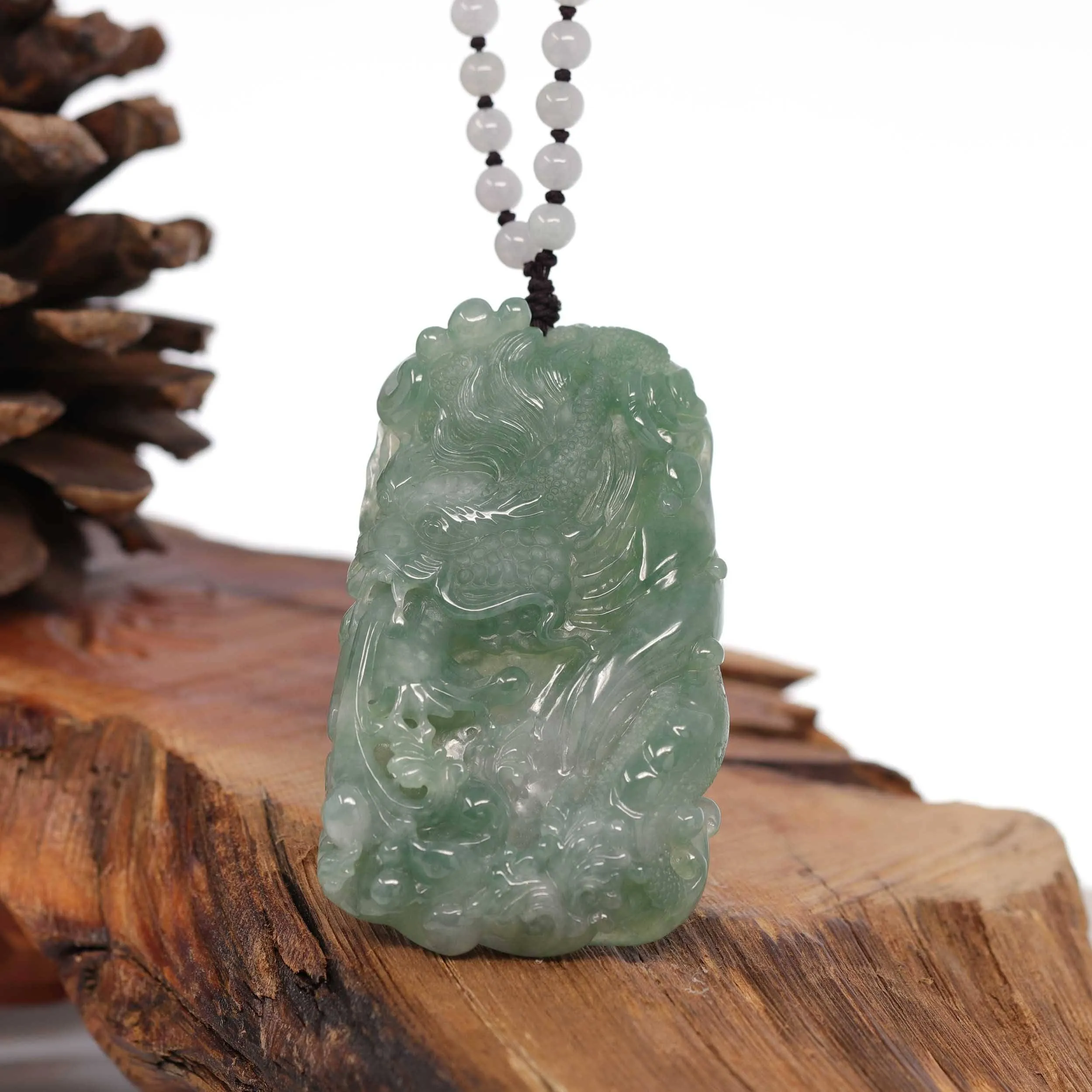 Baikalla™ "Soaring dragon" Natural Jadeite Jade Blue Green Pendant Necklace For Men, Collectibles