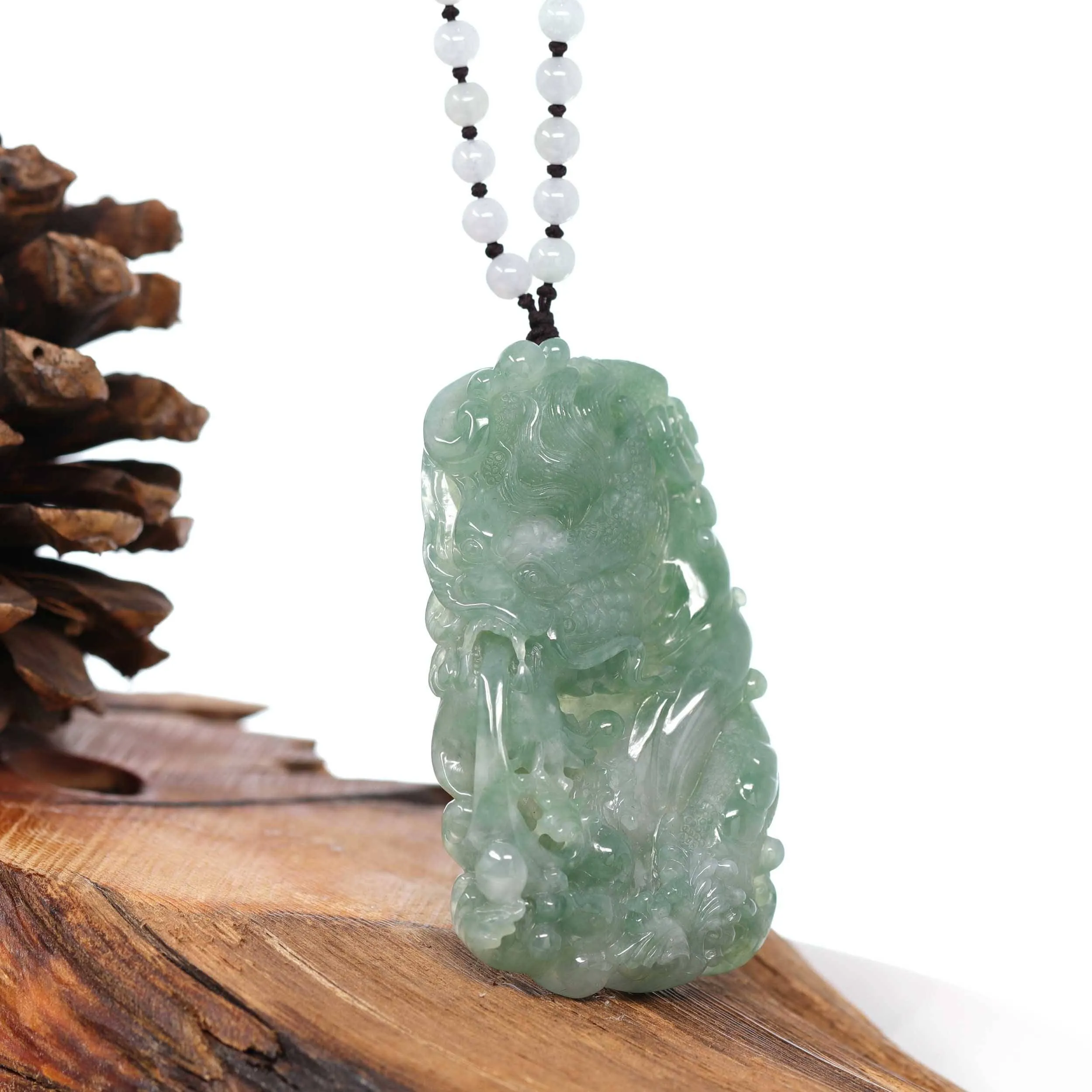 Baikalla™ "Soaring dragon" Natural Jadeite Jade Blue Green Pendant Necklace For Men, Collectibles