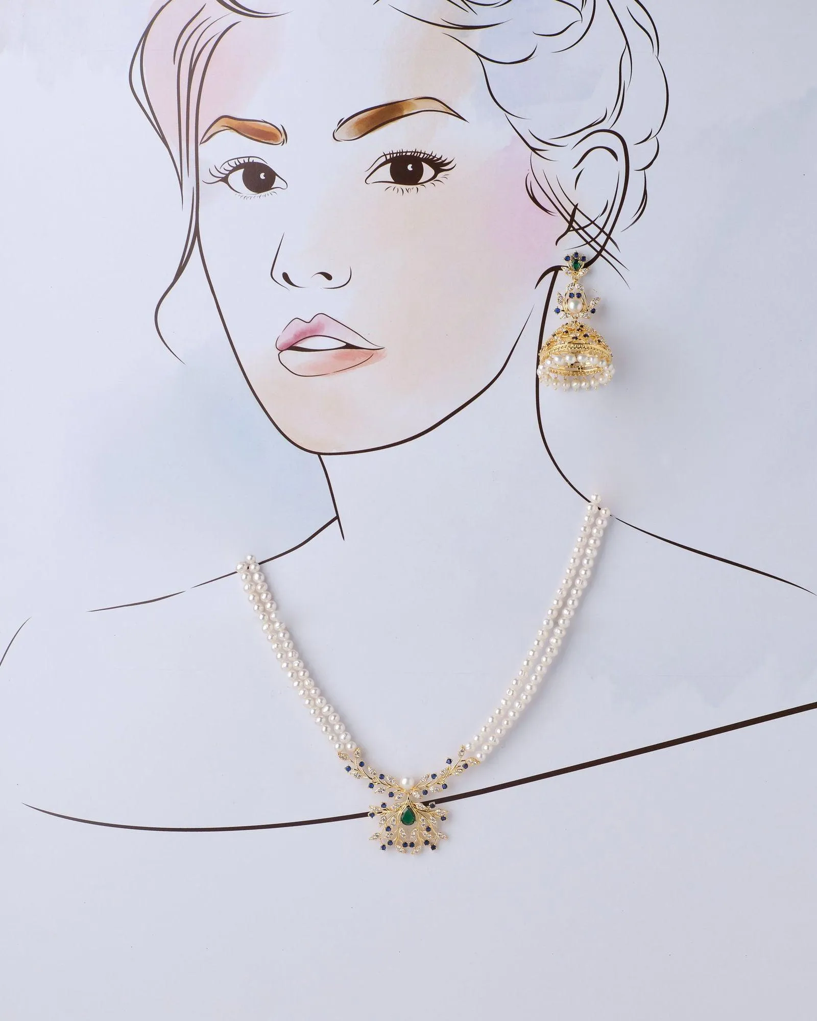 Beautiful Floral Pearl Necklace With Elegant Jhumka Set