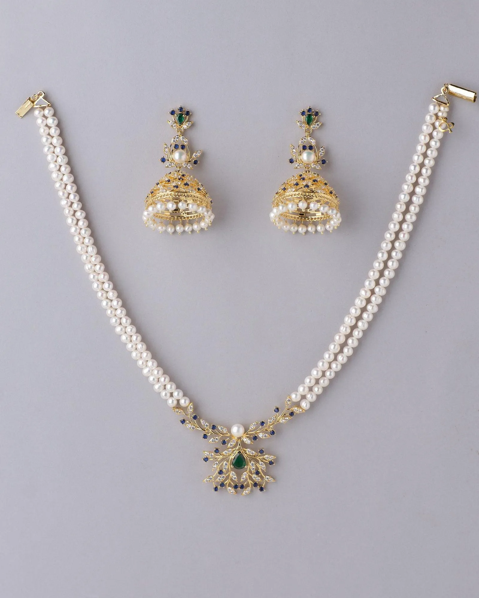 Beautiful Floral Pearl Necklace With Elegant Jhumka Set