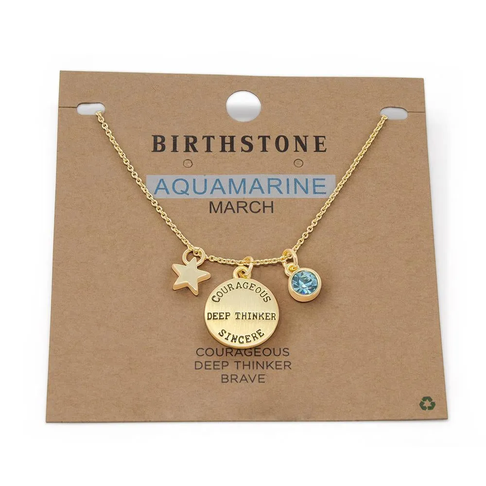 Birthstone Necklace March Gold Plated