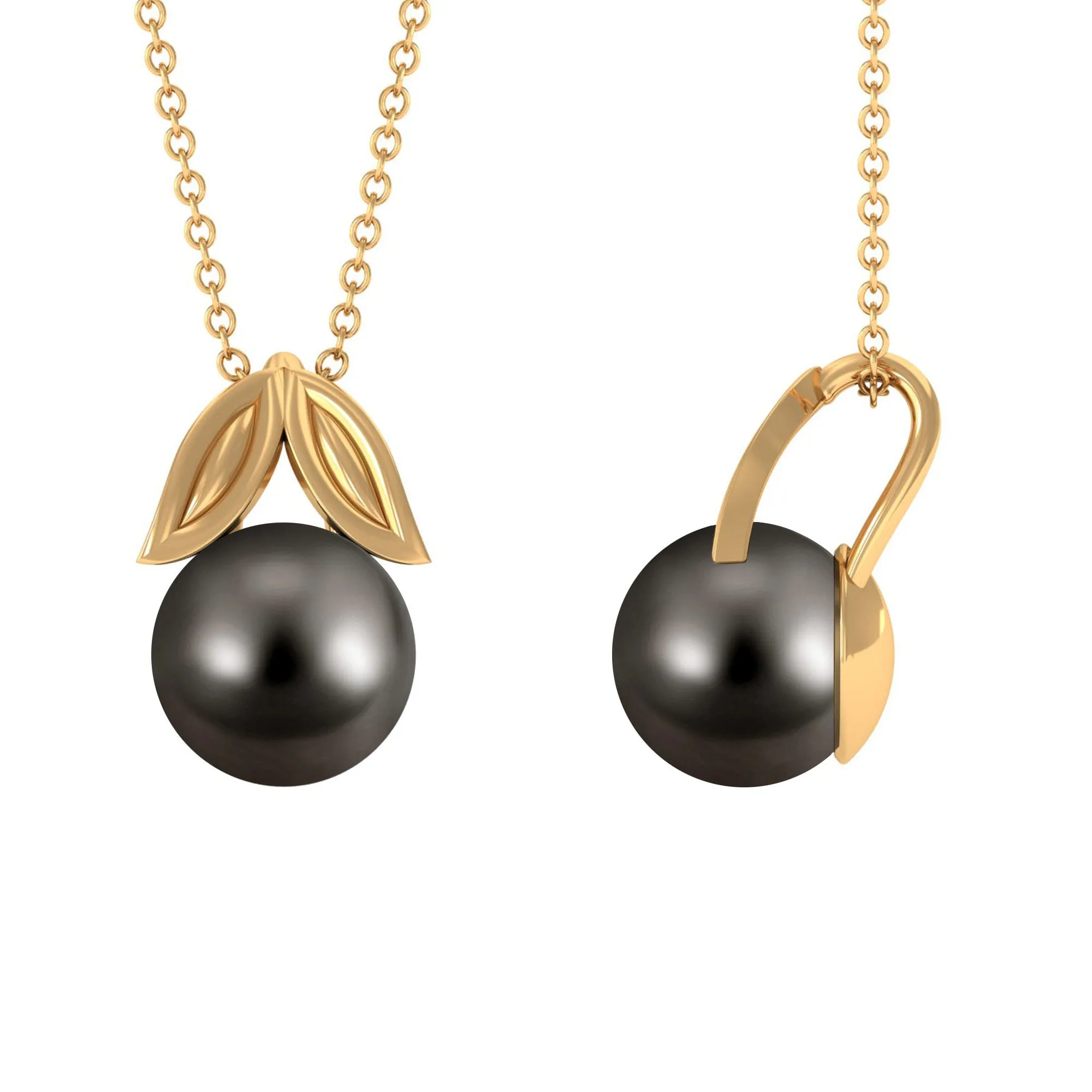 Black Tahitian Pearl Solitaire Pendant with Gold Leaf
