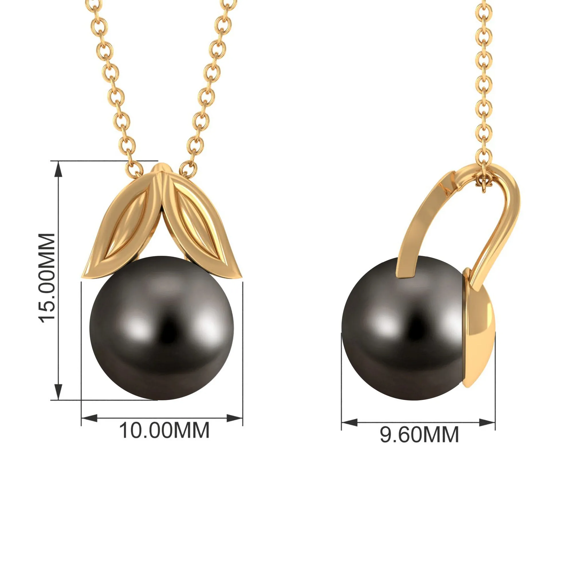 Black Tahitian Pearl Solitaire Pendant with Gold Leaf