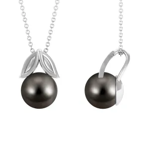 Black Tahitian Pearl Solitaire Pendant with Gold Leaf