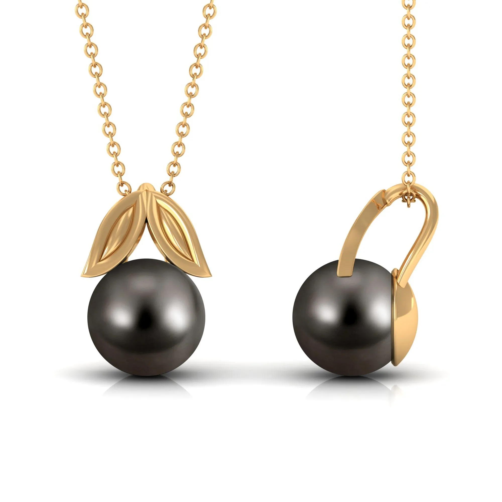 Black Tahitian Pearl Solitaire Pendant with Gold Leaf