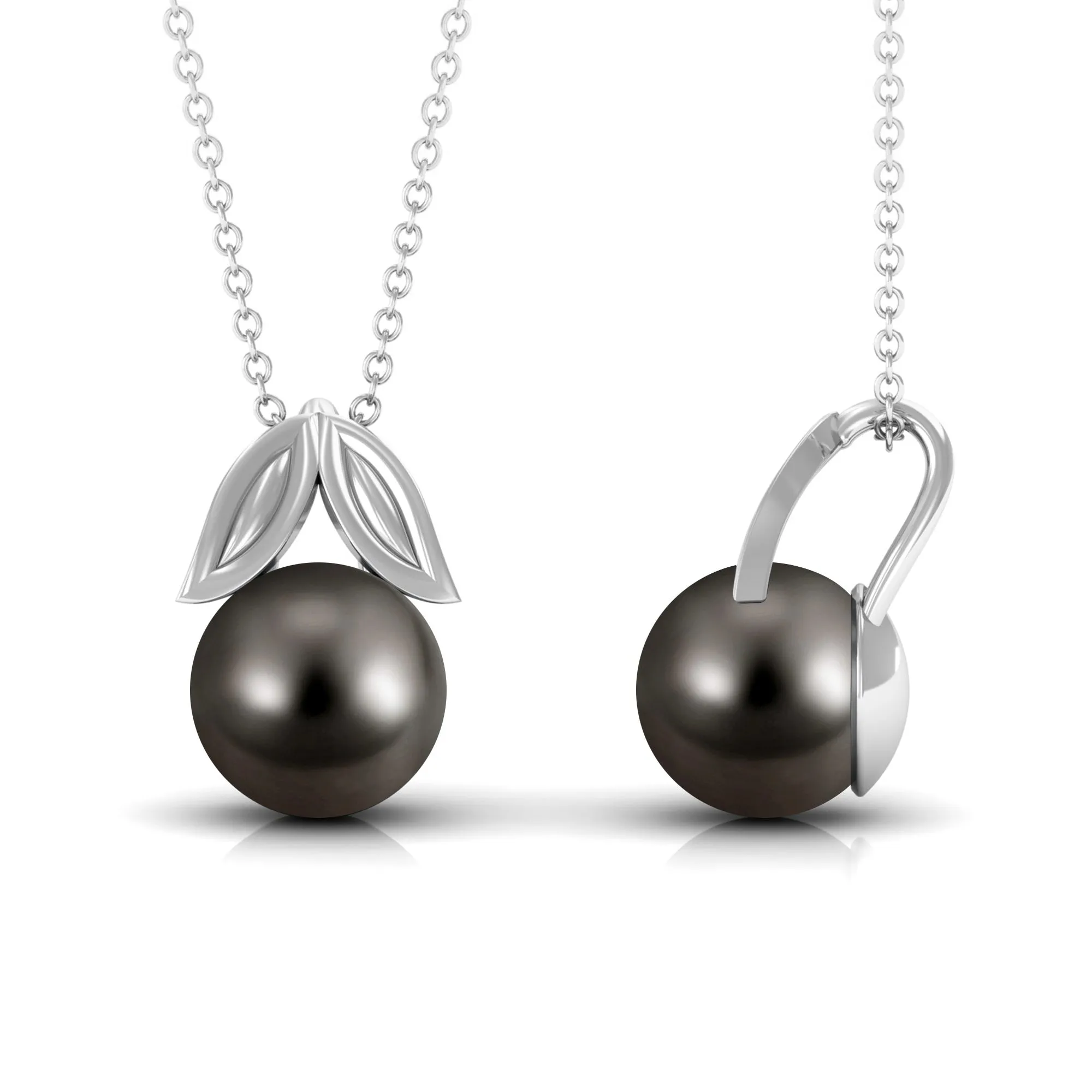 Black Tahitian Pearl Solitaire Pendant with Gold Leaf