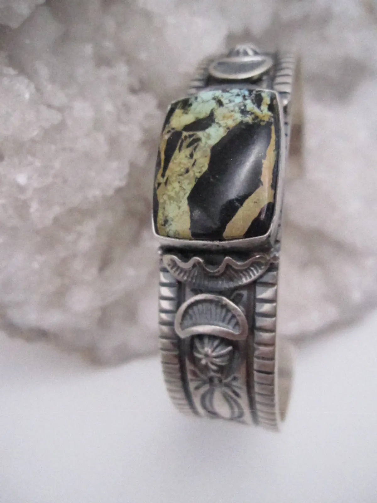 Blackjack Turquoise Cuff Bracelet Authentic Native Made Turquoise Sterling Silver Heavy Cuff Native Stamped Cuff Gift for Him Gift for Her