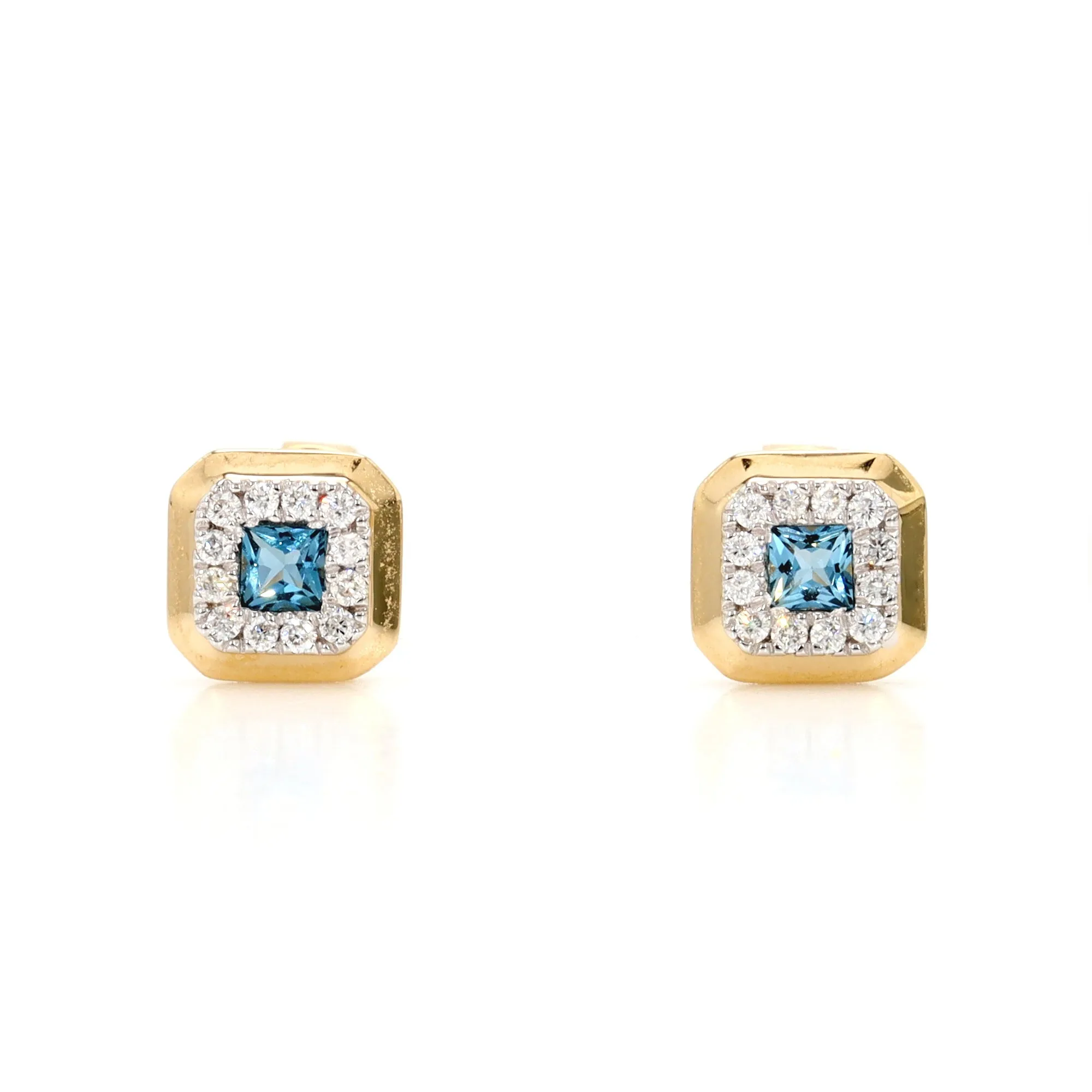Blue Topaz and Diamond Halo Earrings