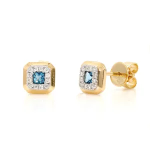 Blue Topaz and Diamond Halo Earrings
